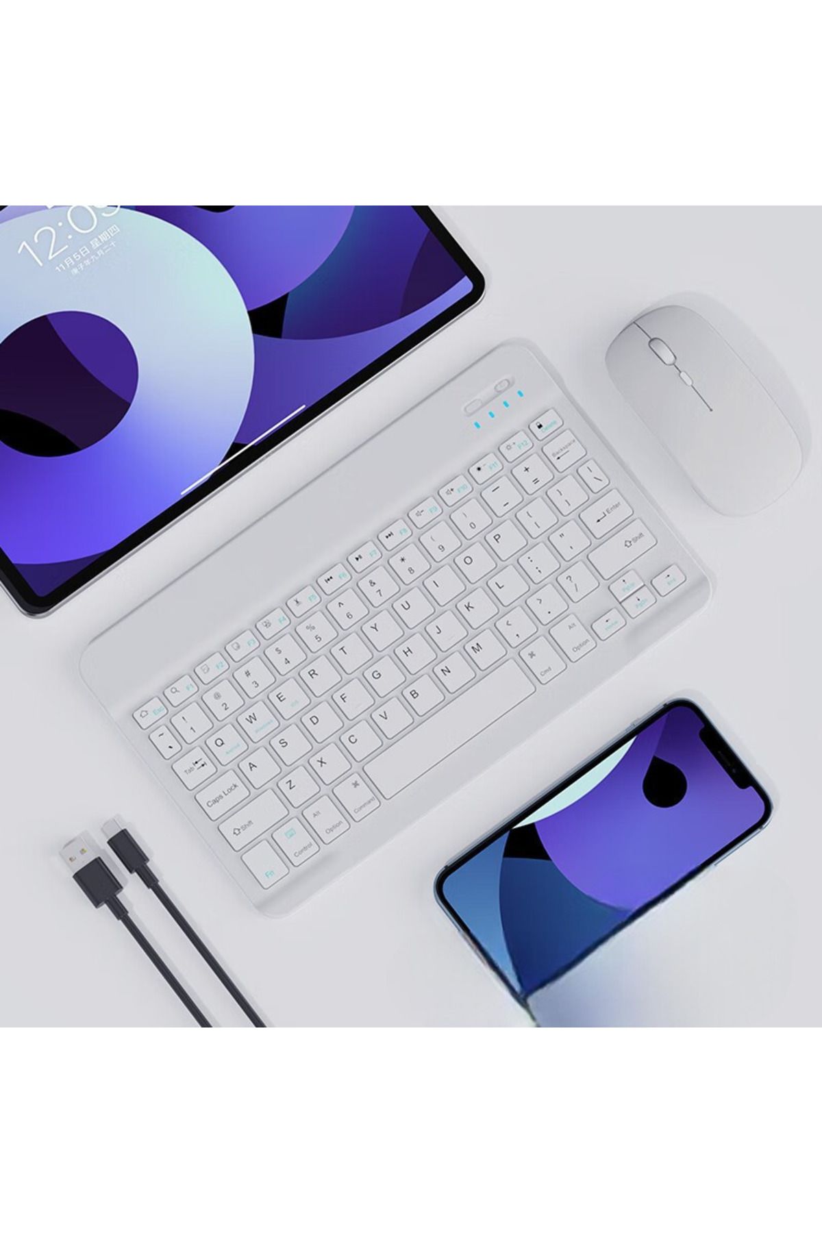 bovinox Bluetooth Klavye & Mouse Set IOS Android Windows Uyumlu Şarjlı Taşınabillir Set