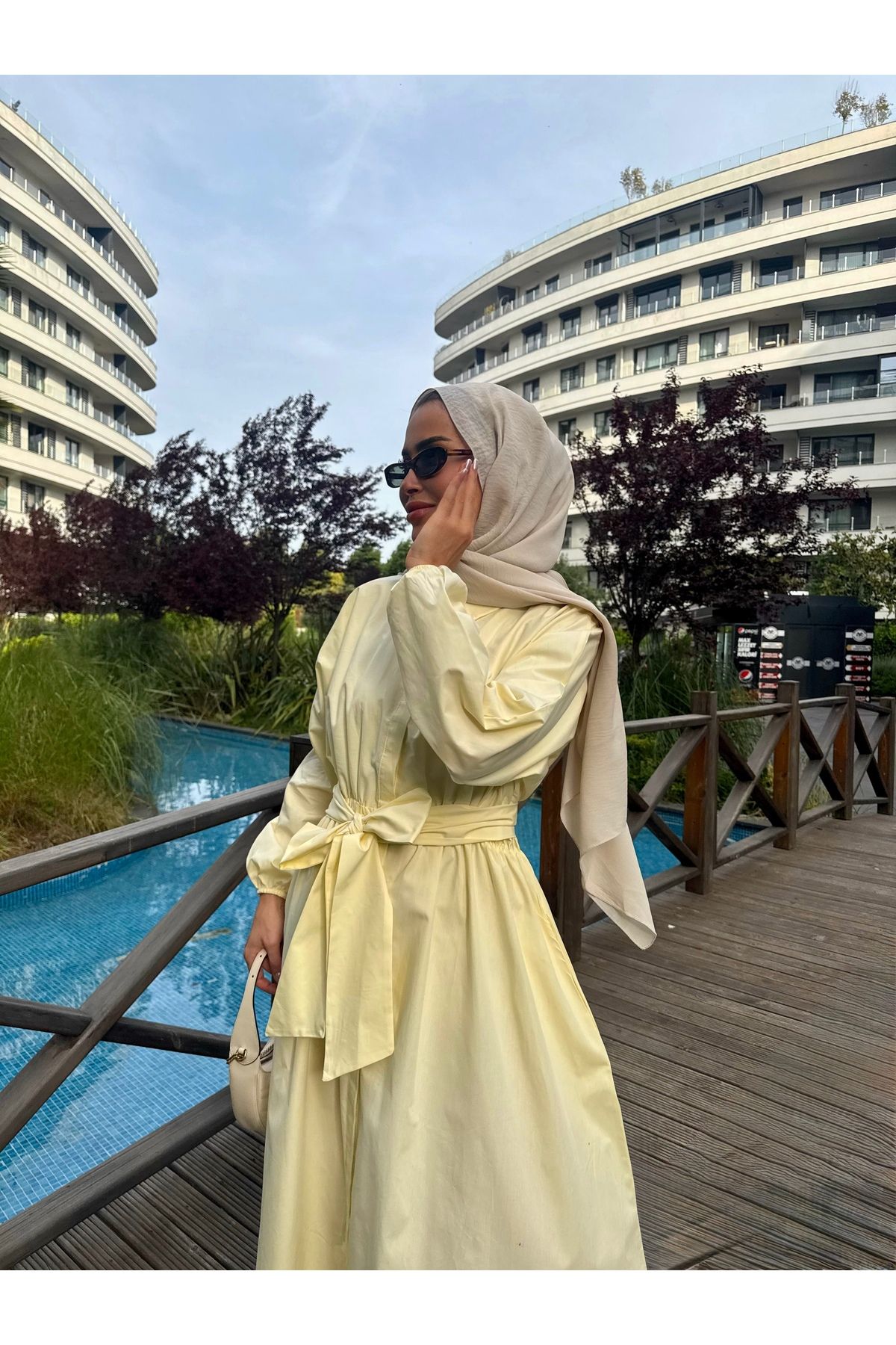 THE RAREBELL Yarasa kollu Poplin Tesettür Elbise