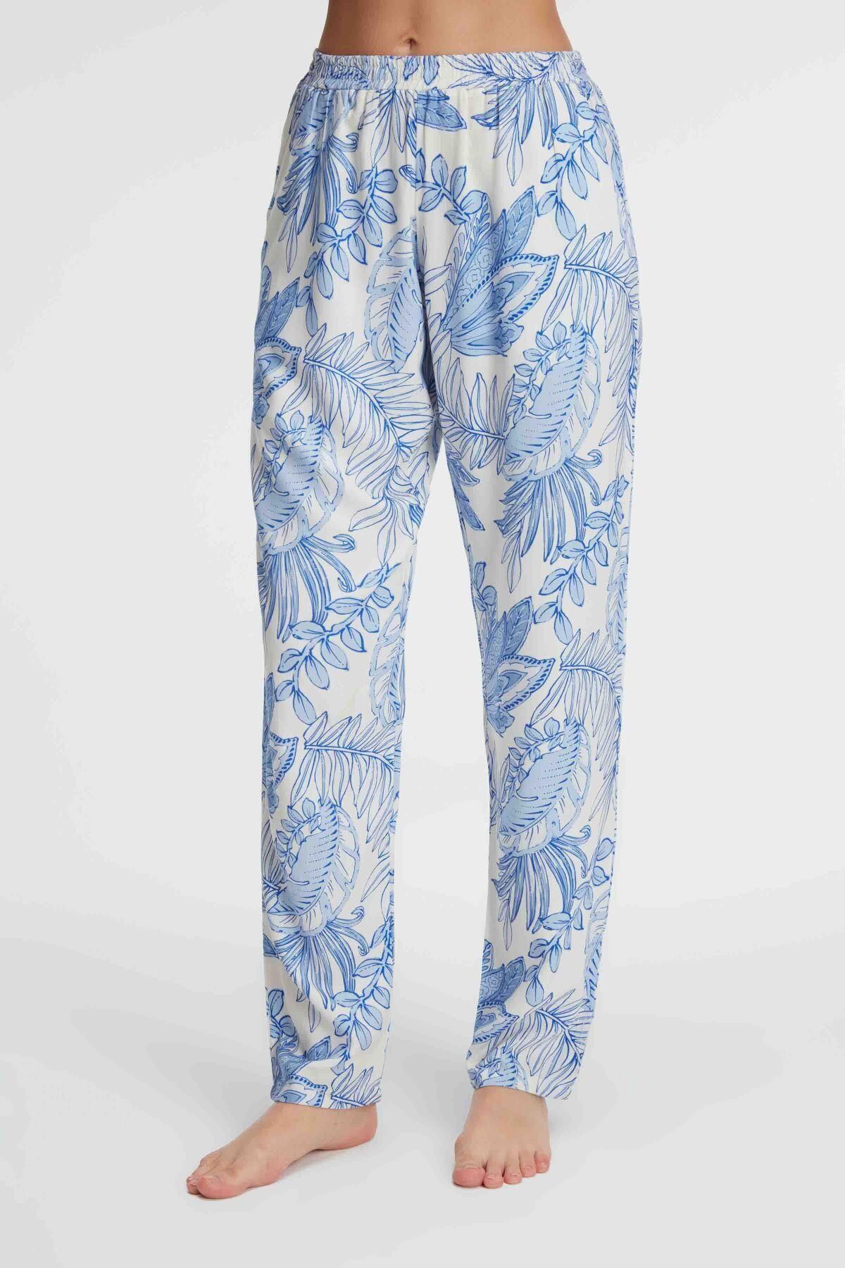 Motto10butik Anıl 9143 Günlük Ev Giyimi Viskon Çiçek Desenli Yazlık örme Normal Bel Pijama Altı