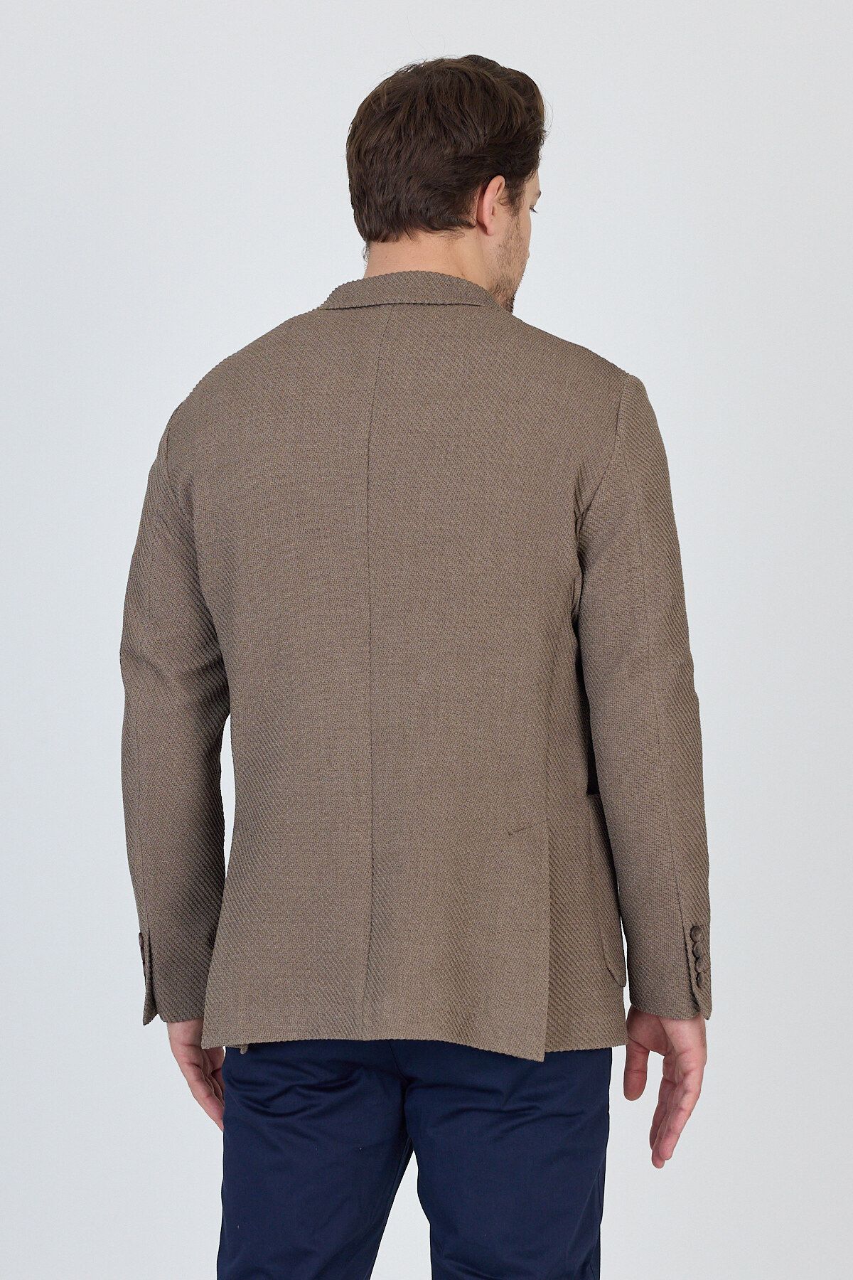 Frappoli-Sandeo Men's Dark Mink Unlined Soft Diagonal Patterned Stretch Fabric Lycra Sports Blazer Jacket 5