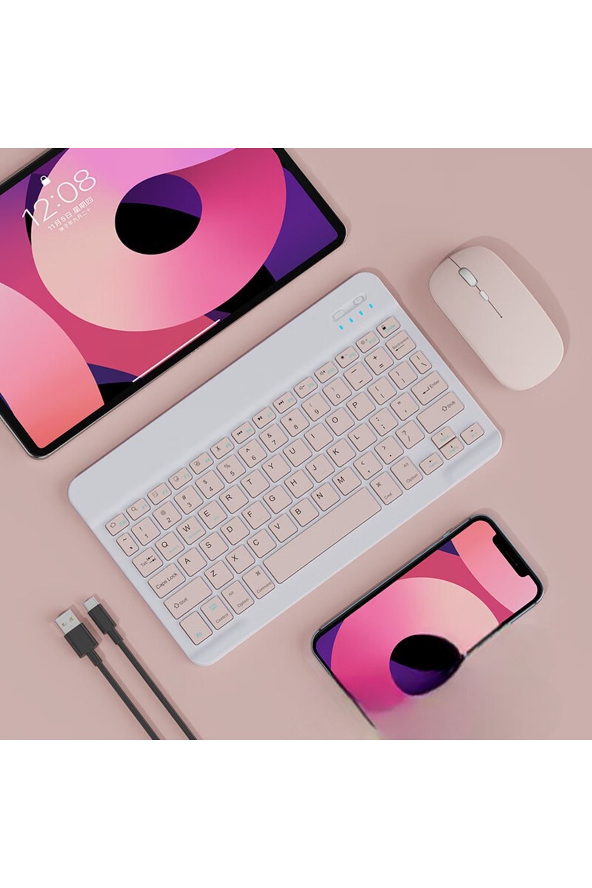 bovinox Bluetooth Klavye & Mouse Set IOS Android Windows Uyumlu Şarjlı Taşınabillir Set