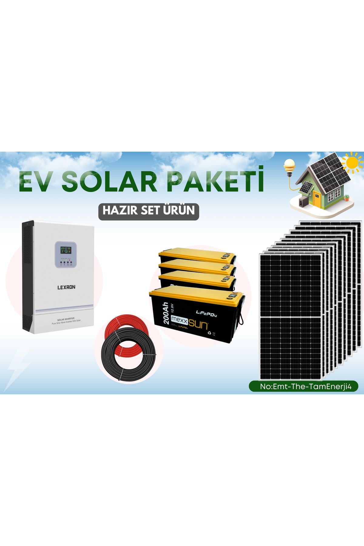 TNL VİLLA PAKETİ LİFEPO4 AKÜLÜ GÜNEŞ ENERJİ SİSTEMİ HAZIR SİSTEM