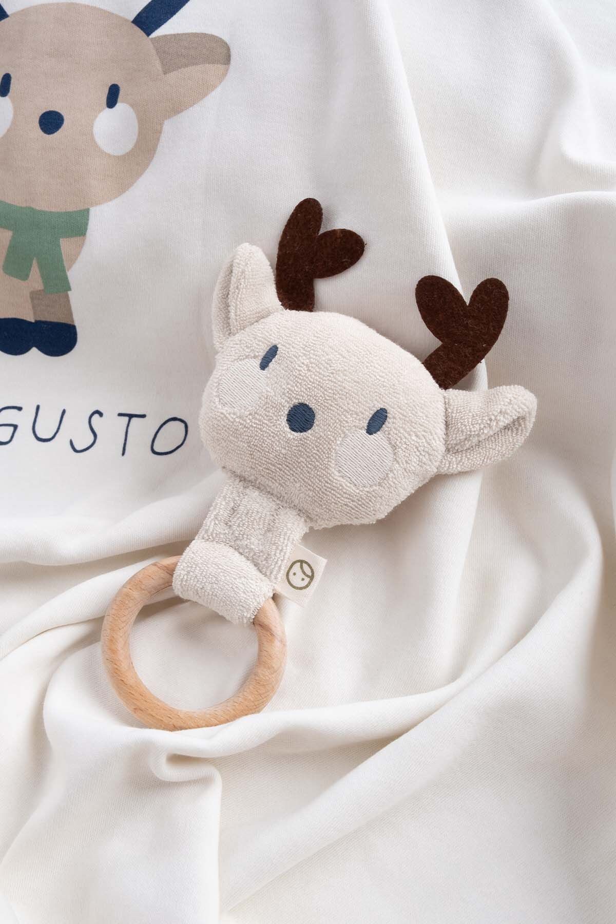 Little Gusto Ahşap Saplı Diş Kaşıyıcı ve Krem Çıngırak Geyik