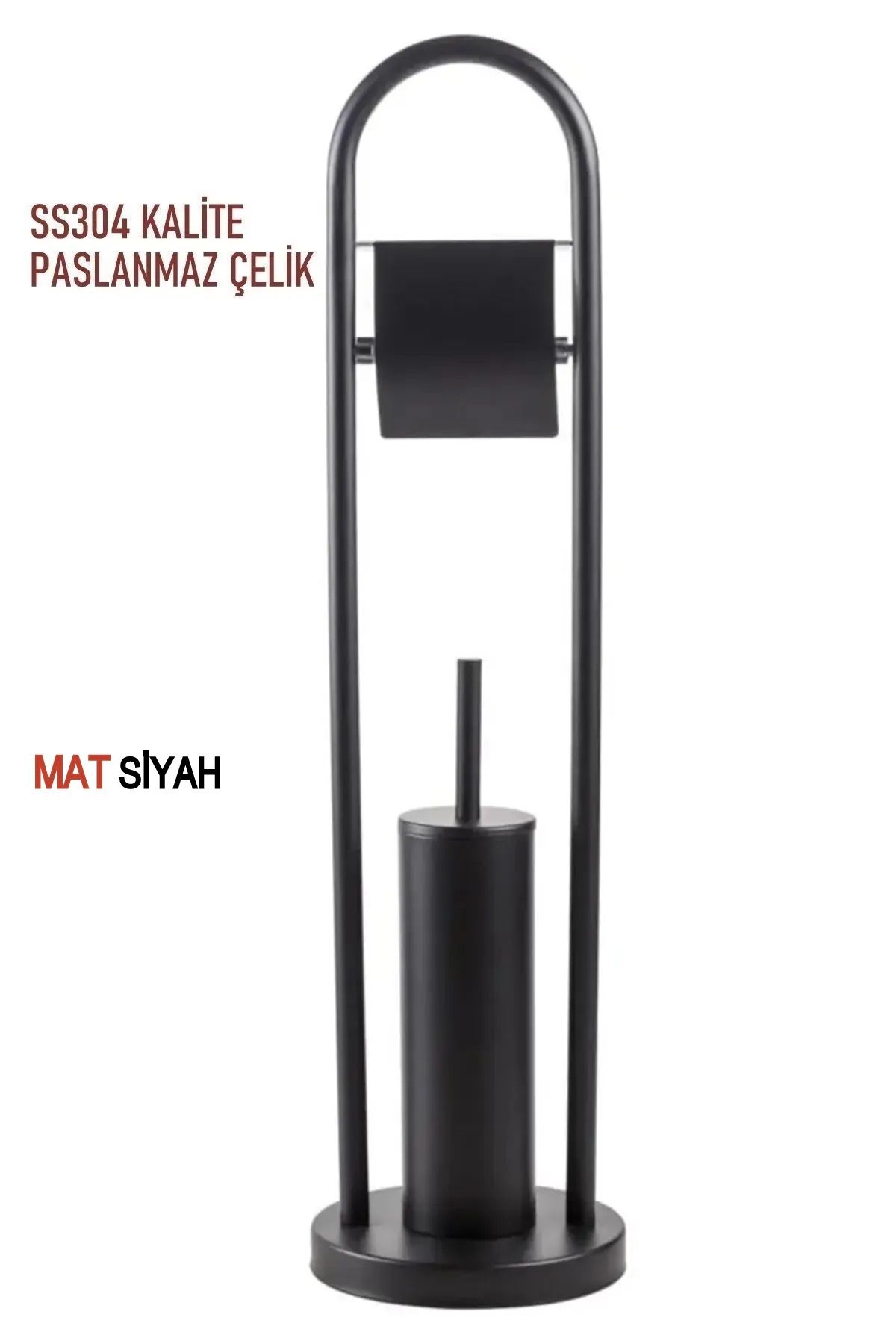 banyonatural Paslanmaz Çelik Ayaklı Klozet Fırçası Ve Kağıtlık Ss304 Kalite Çelik Mat Siyah