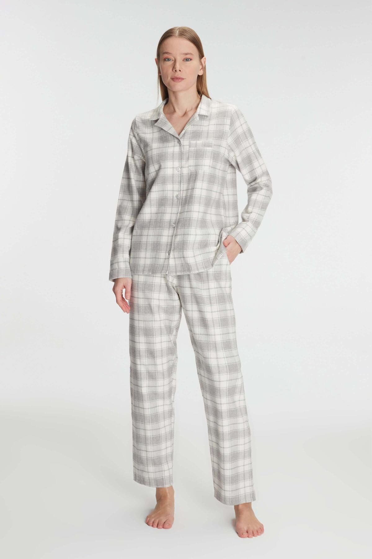 Motto10butik Anıl Kare Desenli Pamuklu Gömlek Pijama Takımı