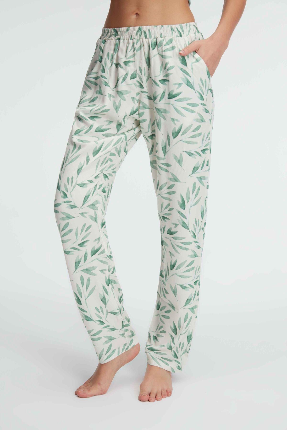 Motto10butik Anıl 9146 Günlük Ev Giyimi Viskon Çiçek Desenli Yazlık Örme Normal Bel Pijama Altı
