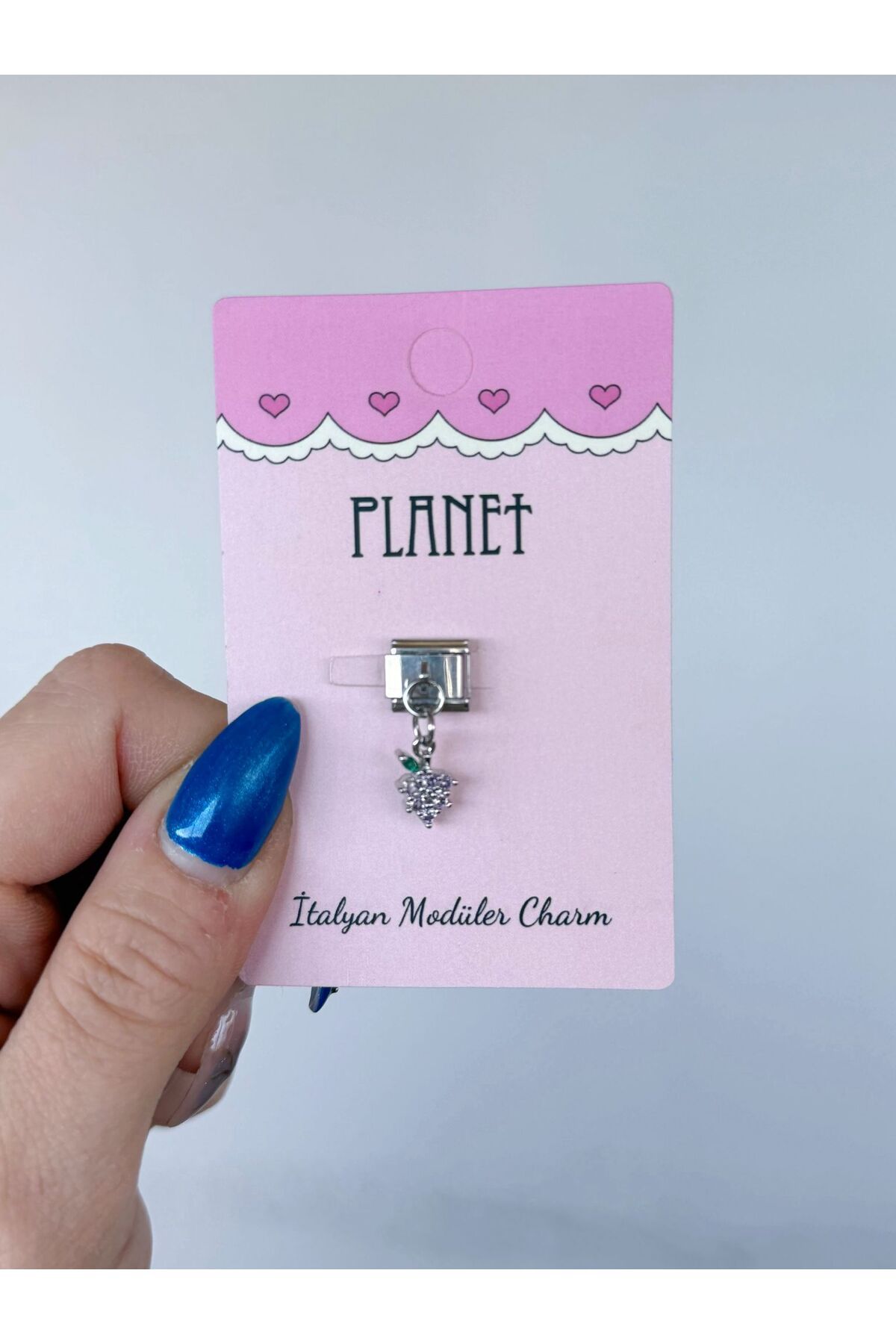 Planet Butik Taşlı Üzüm Sallantılı Kartlı İtalyan Charm