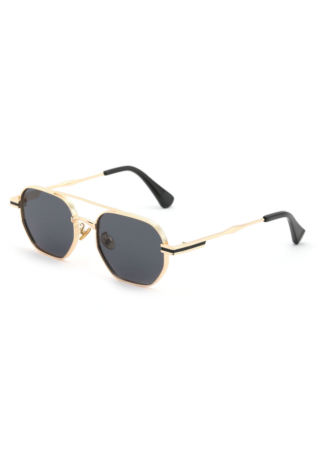 TomyHelf Geometrik Tasarım Metal Gold Çerçeve Siyah Cam Unisex Gunes Gozlugu