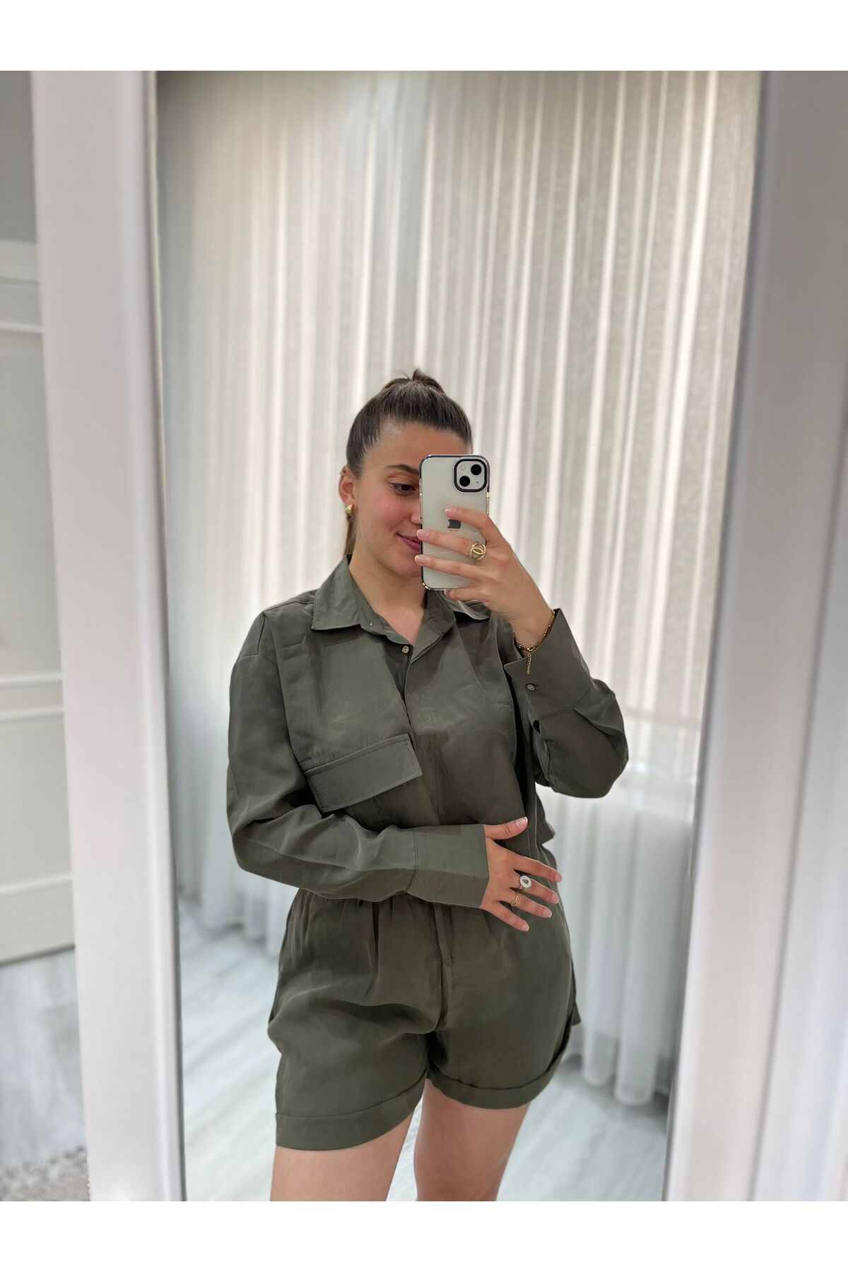 Butik Kadın Giyim Modal Kumaş Şort Gömlek Takım