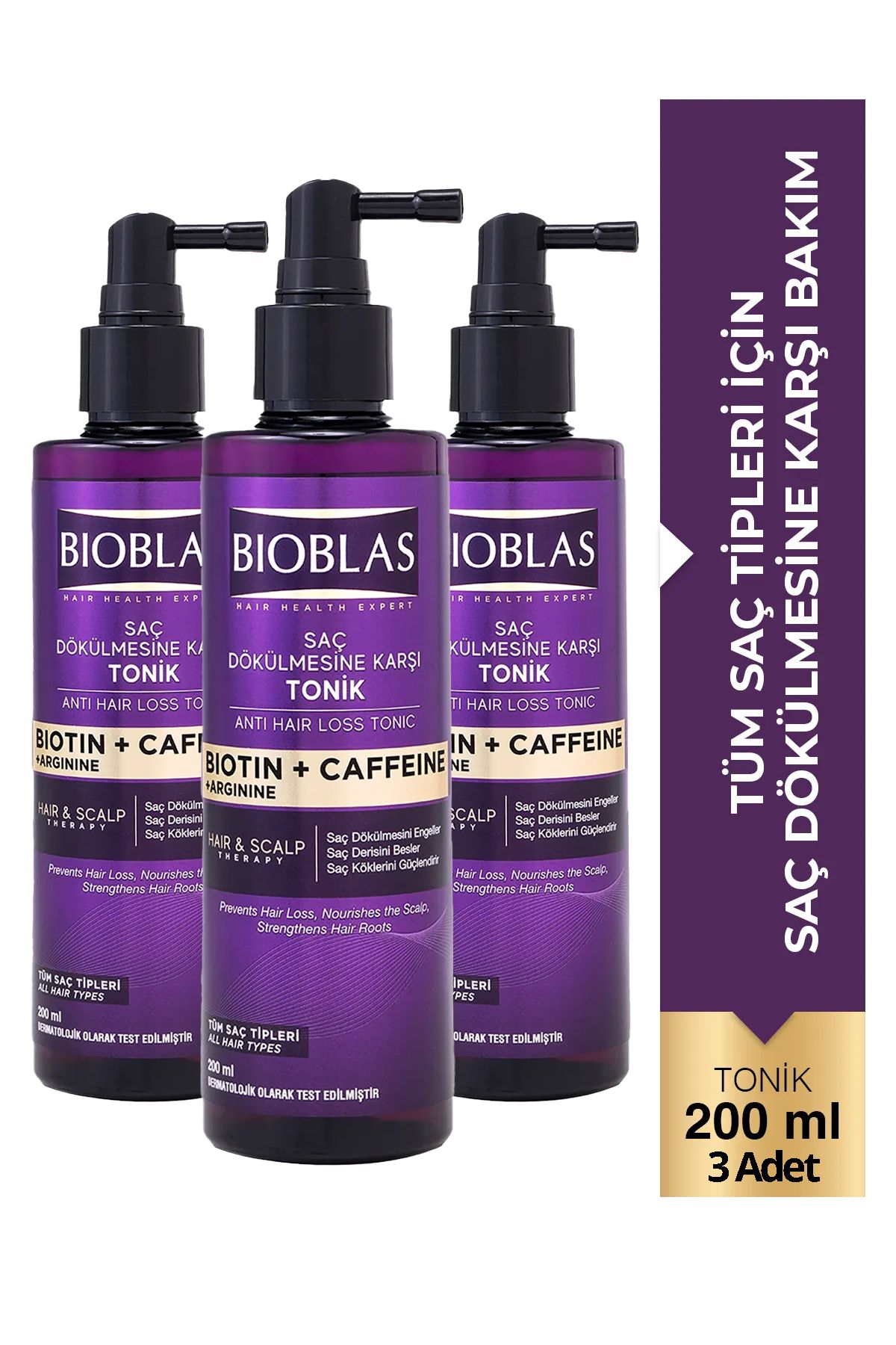 Bioblas Kafein Arjinin Biotin Saç Dökülmesi Karşıtı Tonik 200 Ml 3 Adet
