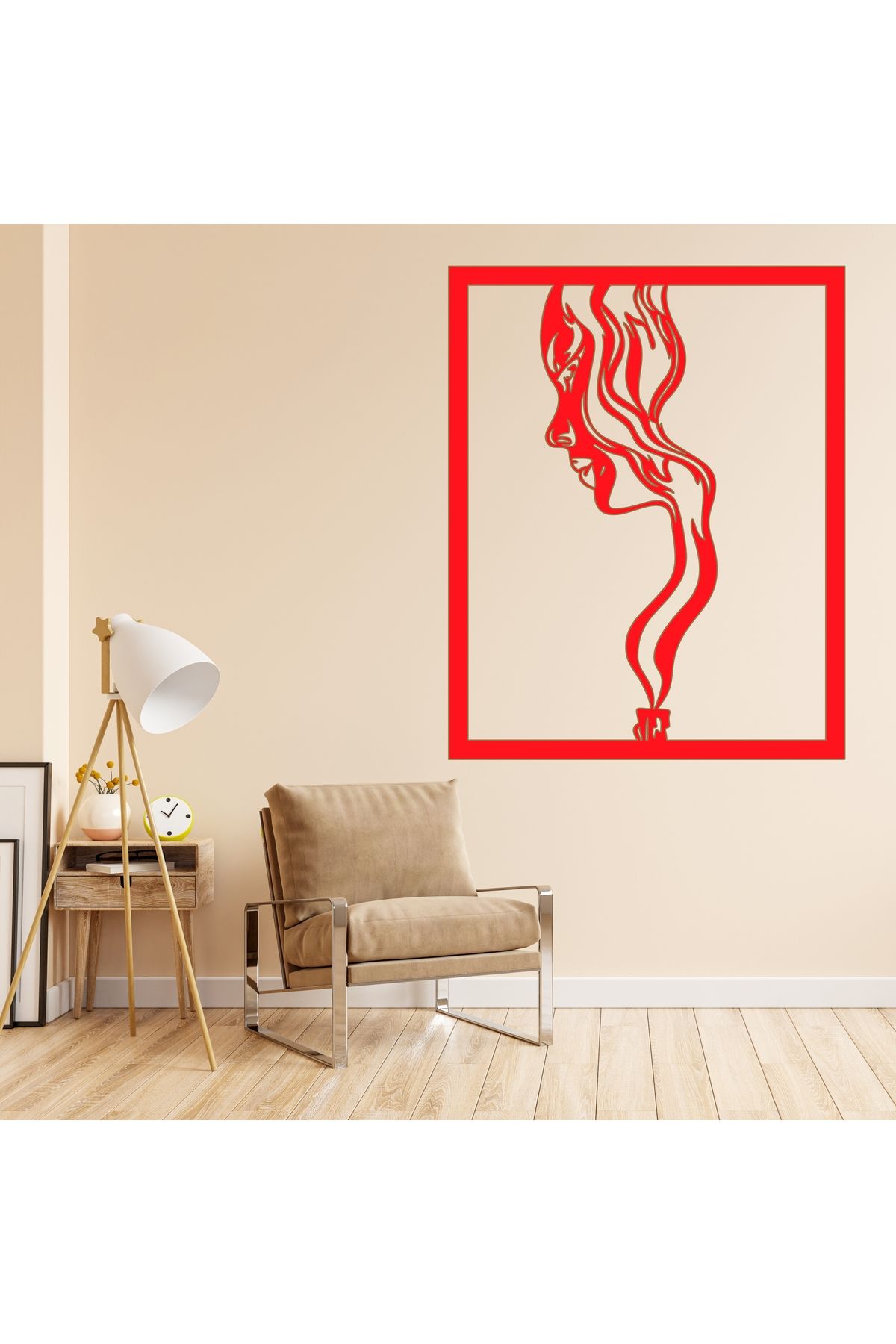 Grand Fine Art Çerçeve Görünümlü Tek Parça Renkli MDF Tablo Kadın