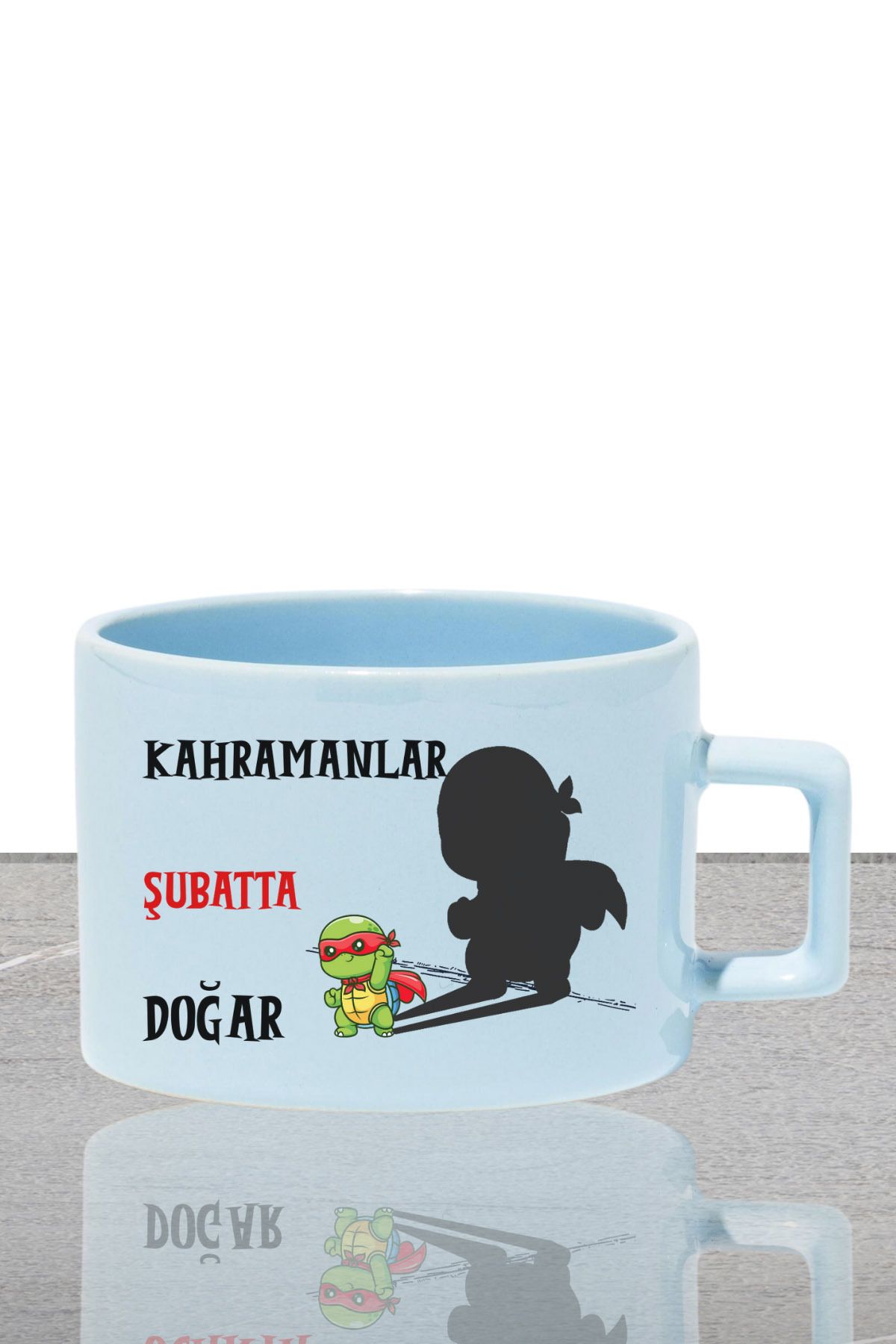 qoeuyl boutique Kahramanlar Bu Ayda Doğar Baskılı Doğum Babalar Günü Hediyelik Dikdörtgen Kulplu Pastel Mavi Fincan