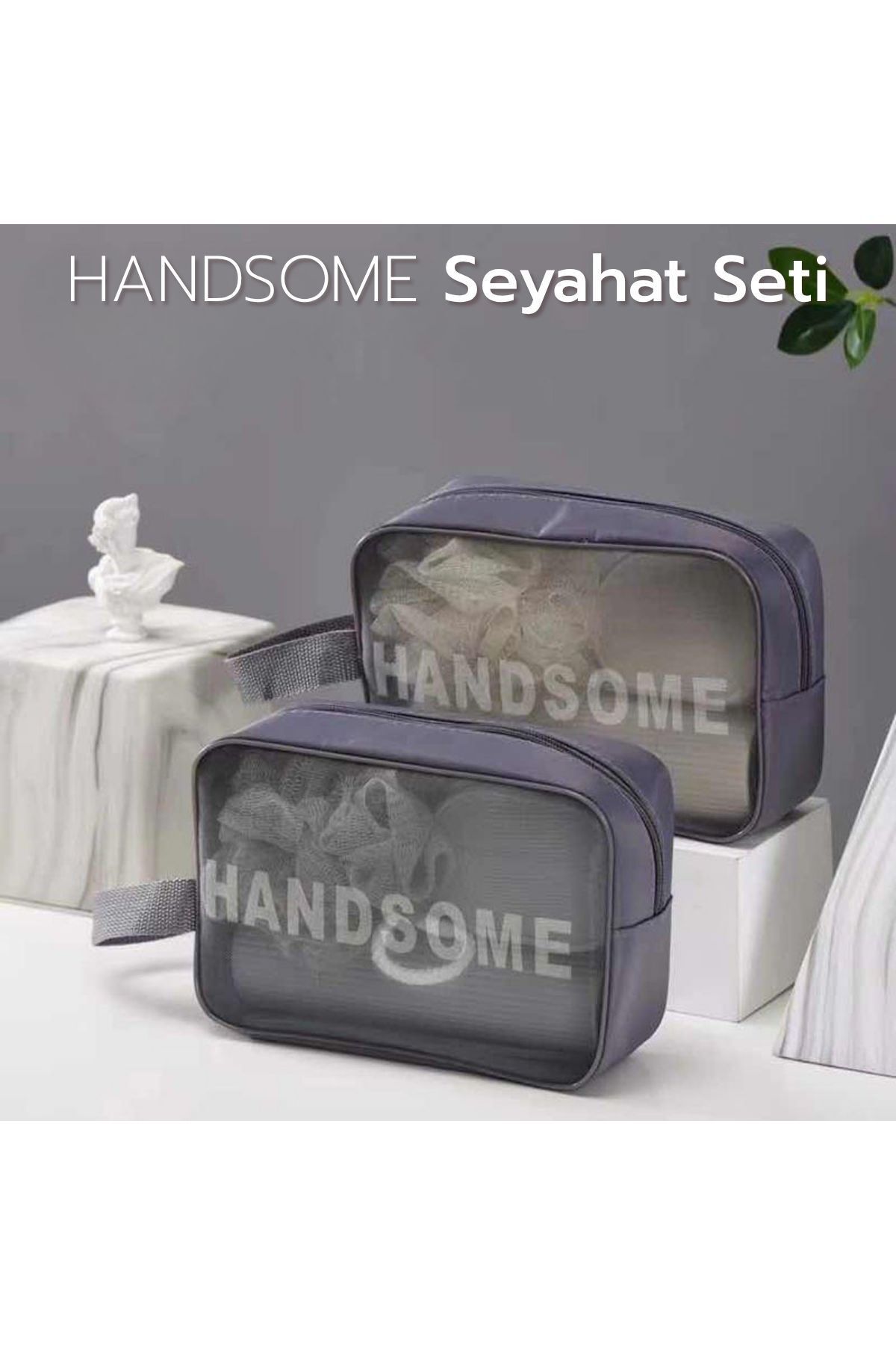 ARVALE Seyahat Seti | Şeffaf Organizer Çanta ile Duş Lifi, Sabunluk, Tarak