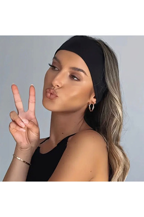 İnDerin Geniş Pamuklu Terletmez Siyah Saç Bandı Yoga Koşu Fitness Makyaj Bandana