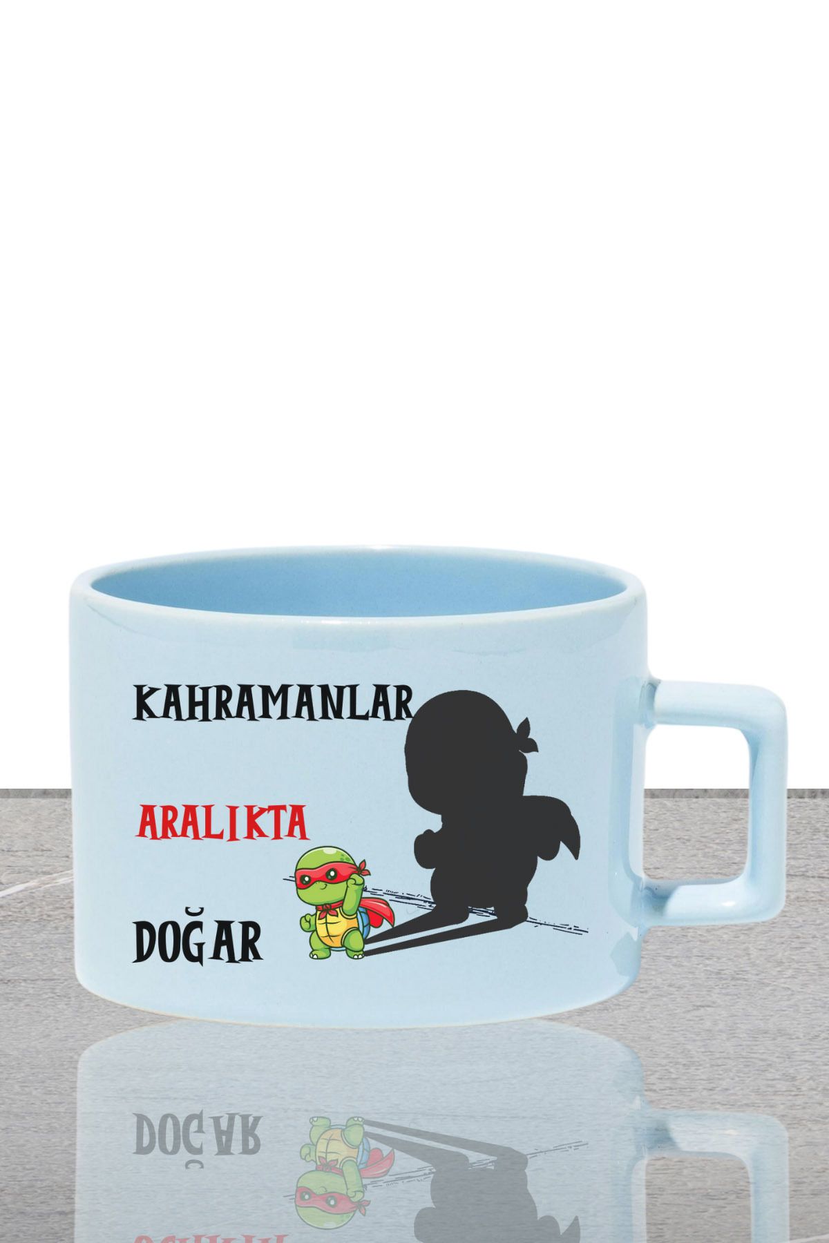 qoeuyl boutique Kahramanlar Bu Ayda Doğar Baskılı Doğum Babalar Günü Hediyelik Dikdörtgen Kulplu Pastel Mavi Fincan