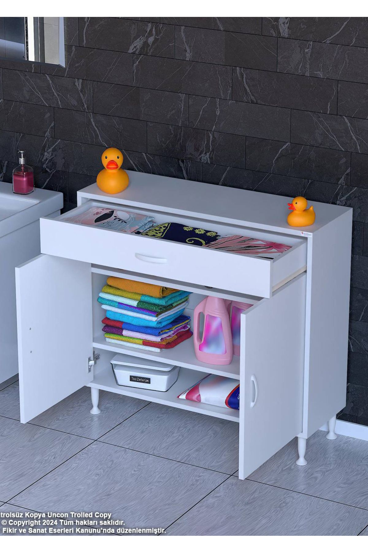 Modilayn 90 x 88 x 32,5 cm’lik 1 Çekmece 1 Kapak 2 RAF 3 Göz Raf,Organizatör Mutfak Dolabı Çok Amaçlı Dolap