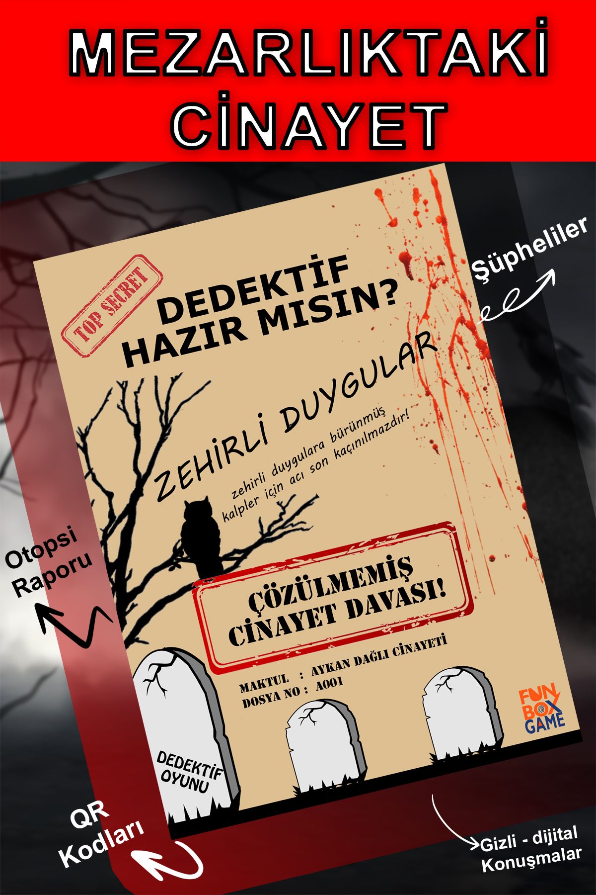 FUNBOX GAME Dedektif oyunu mezarlık davası, cinayet çözme oyunu