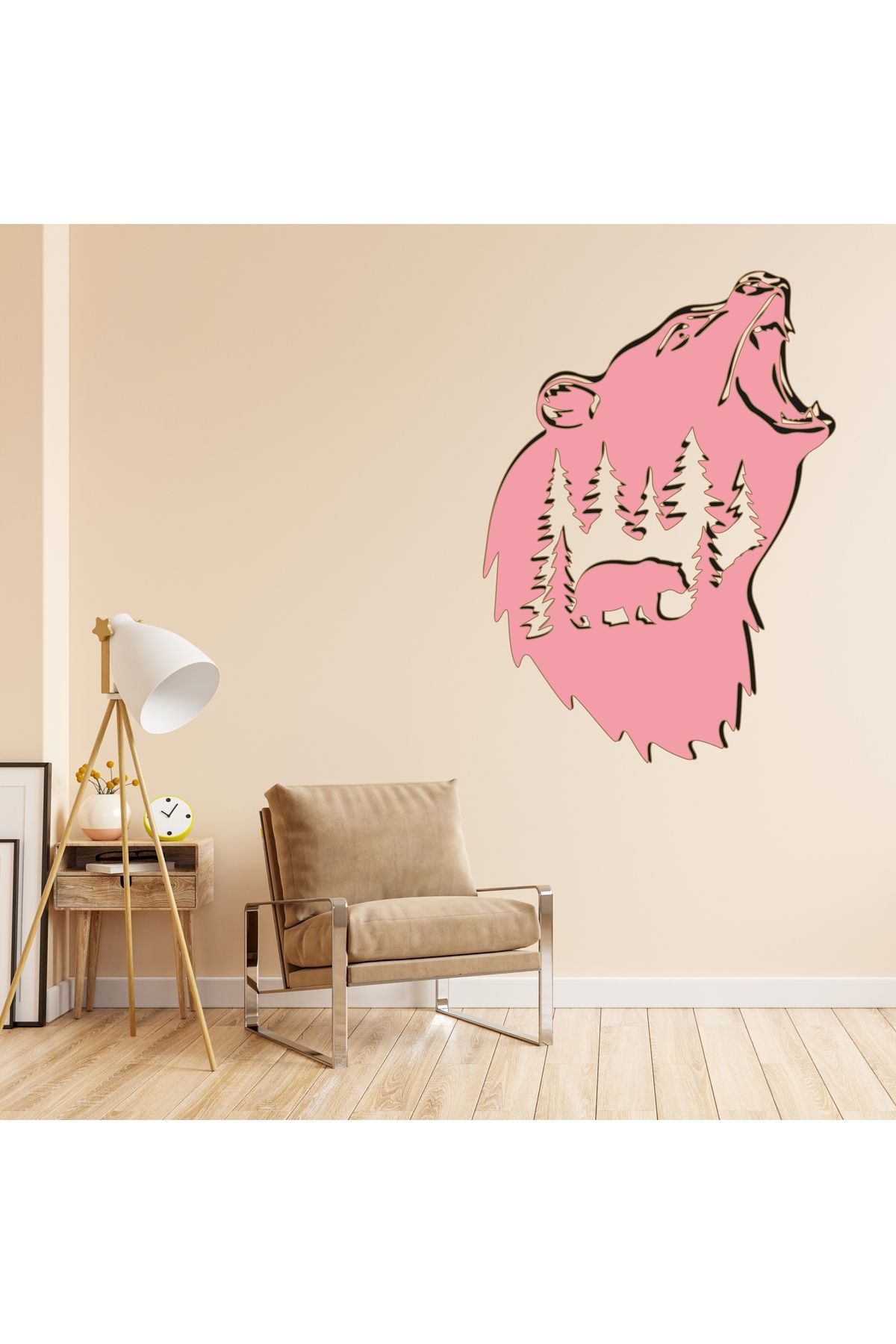 Grand Fine Art Tek Parça Renkli MDF Tablo Kadın Ayı ve Manzara