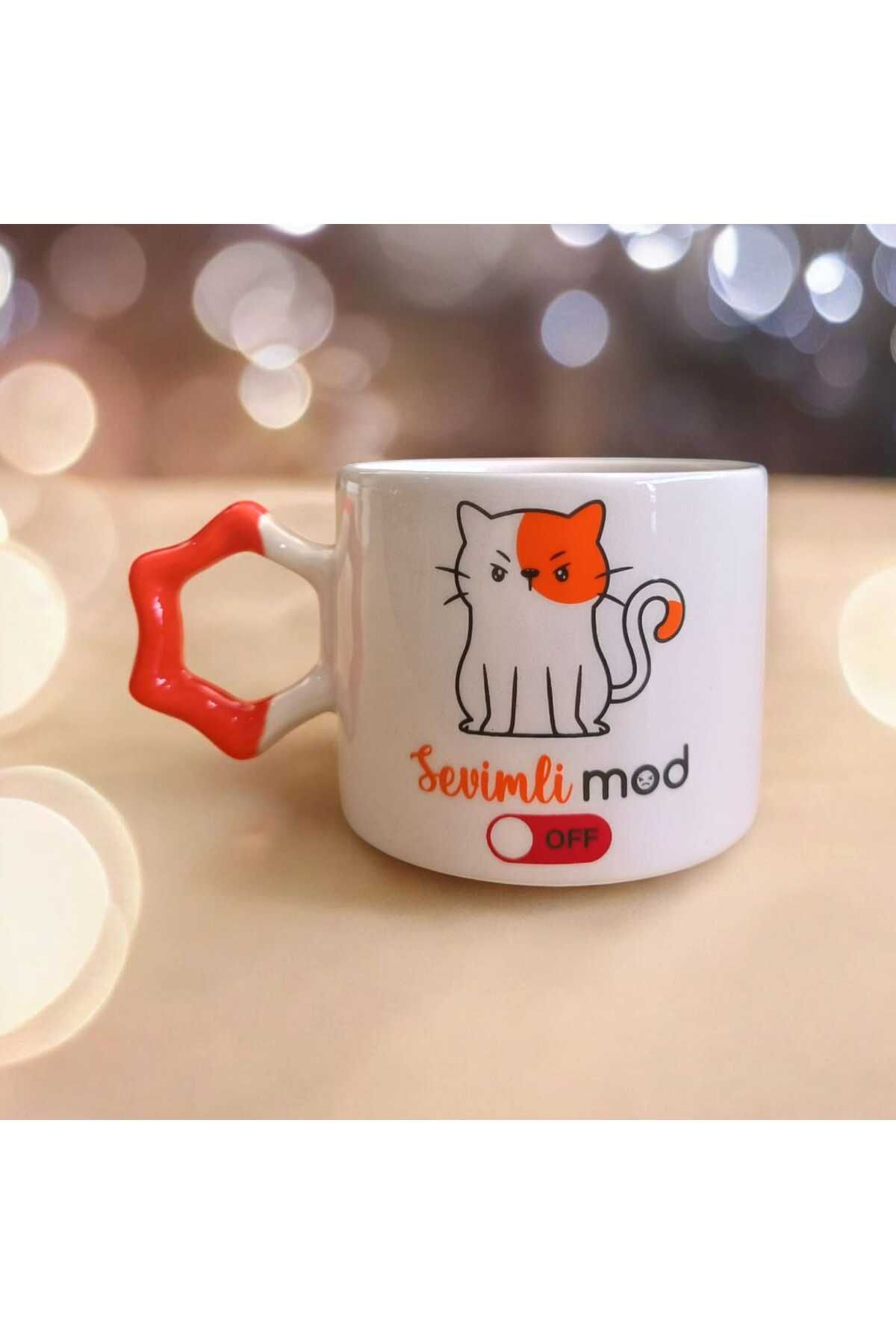 Simge Seramik Sevimli Mod Çift Taraf Baskılı Yıldız Kulplu El Yapımı Doğal Seramik Mug Kupa Çay Cappuccino Fincanı