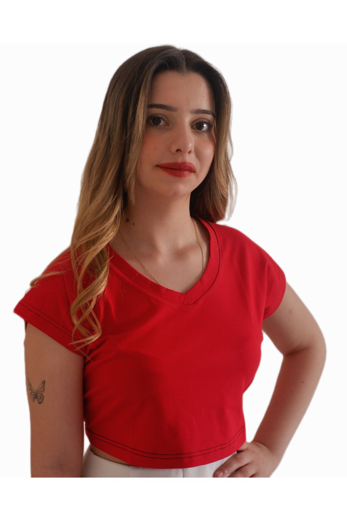 Drappe Kolsuz V Yaka Crop