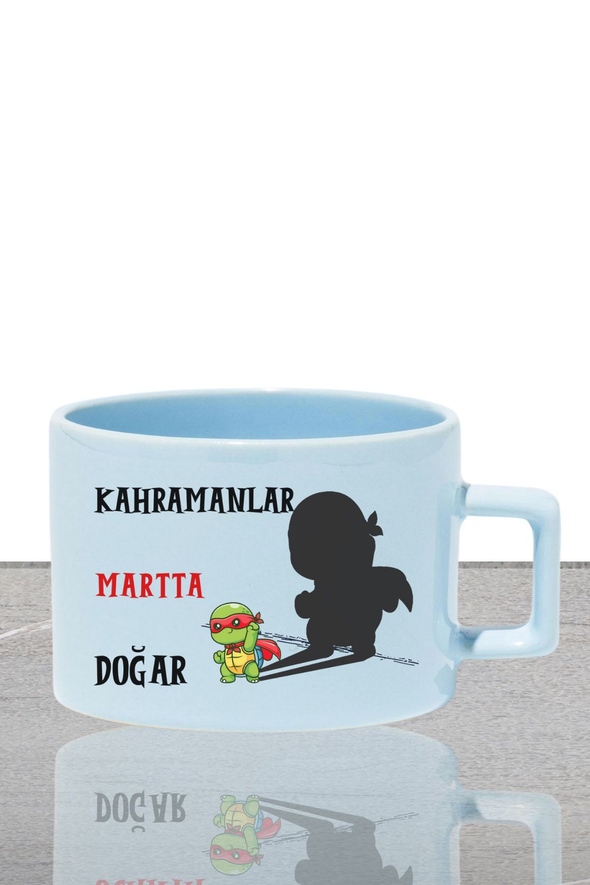 qoeuyl boutique Kahramanlar Bu Ayda Doğar Baskılı Doğum Babalar Günü Hediyelik Dikdörtgen Kulplu Pastel Mavi Fincan