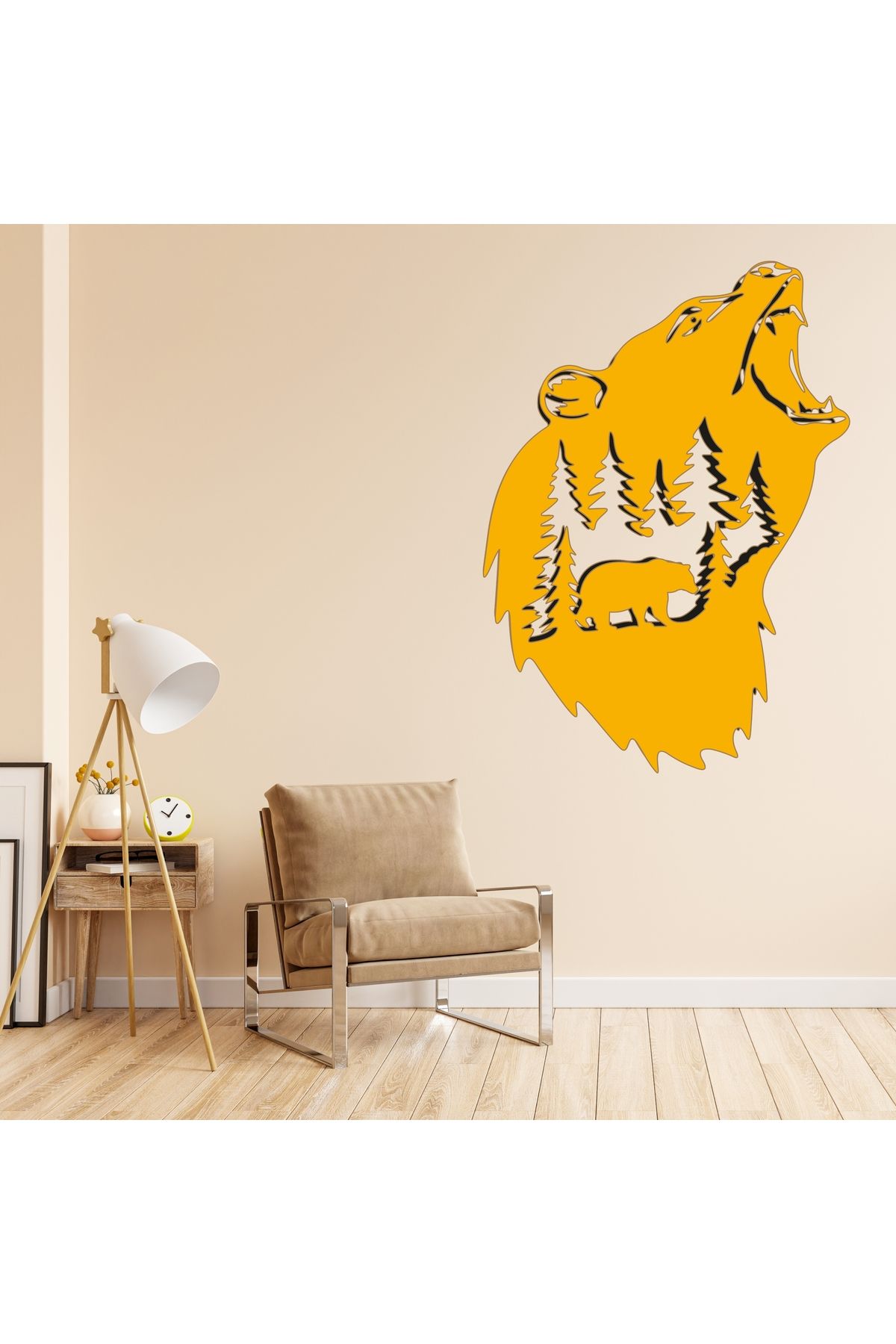 Grand Fine Art Tek Parça Renkli MDF Tablo Kadın Ayı ve Manzara
