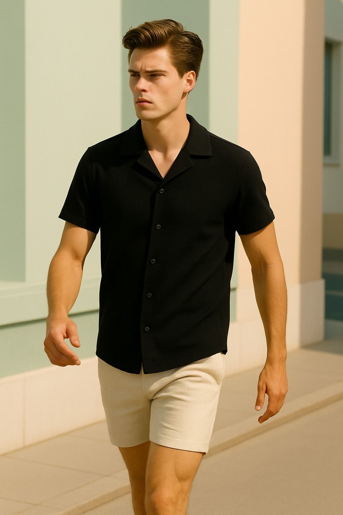 LC Waikiki Slim Fit Waffle Desenli Kısa Kollu Likralı Erkek Gömlek