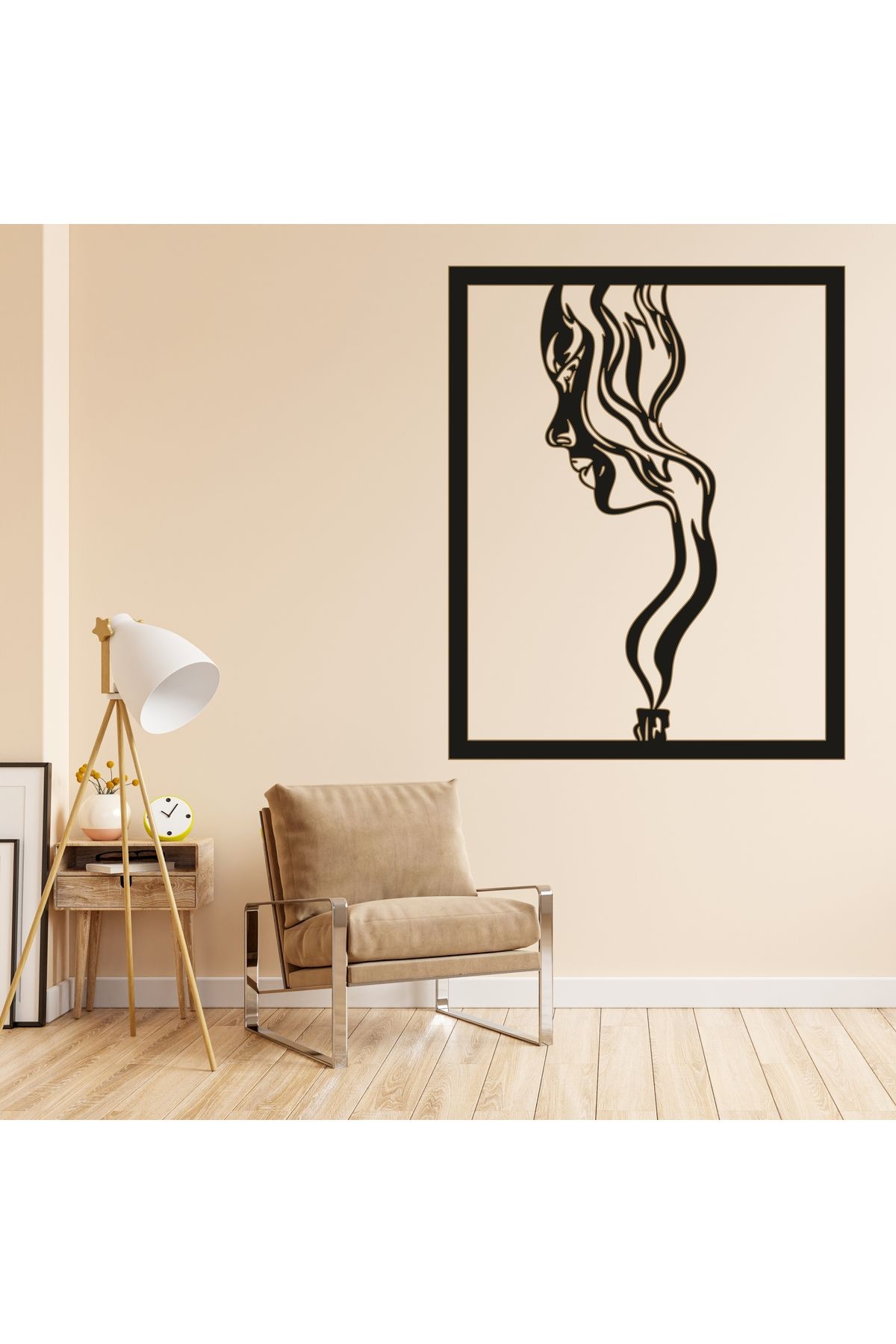 Grand Fine Art Çerçeve Görünümlü Tek Parça Renkli MDF Tablo Kadın