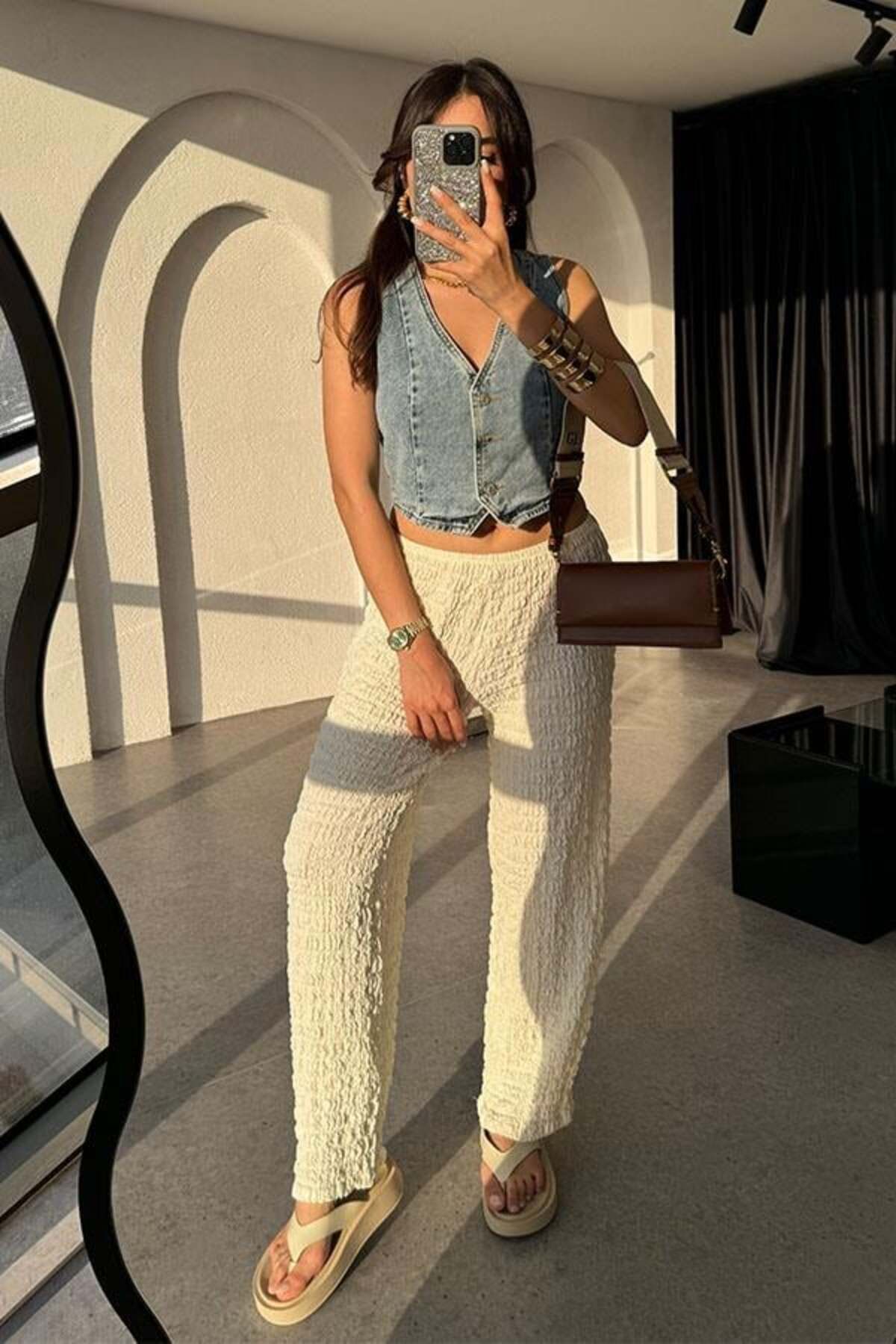 VibeGaia Ekru Bürümcük Pantolon