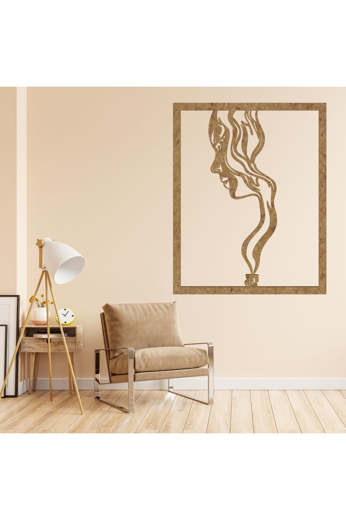 Grand Fine Art Çerçeve Görünümlü Tek Parça Renkli MDF Tablo Kadın