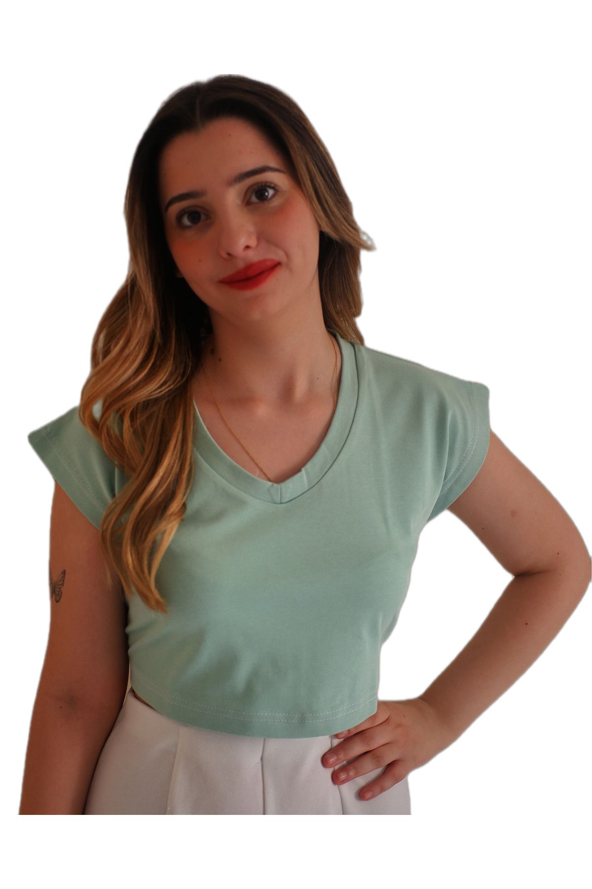 Drappe Kolsuz V Yaka Crop