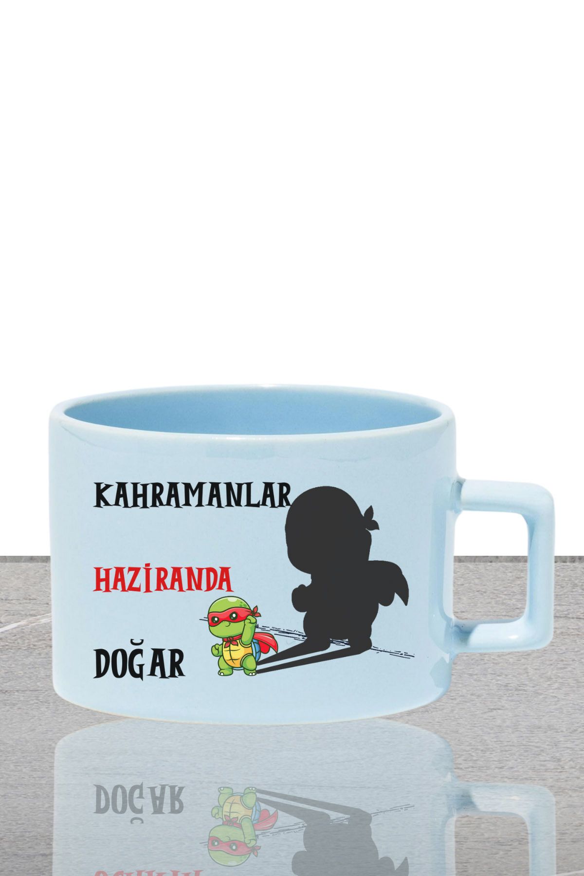 qoeuyl boutique Kahramanlar Bu Ayda Doğar Baskılı Doğum Babalar Günü Hediyelik Dikdörtgen Kulplu Pastel Mavi Fincan