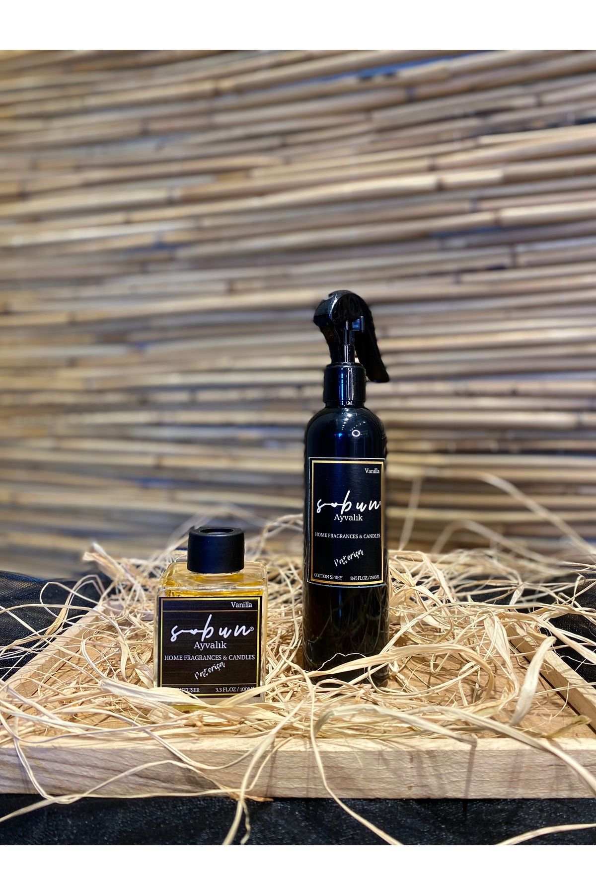 S-Bun Ayvalık Vanilya bambu cubuklu oda kokusu 100 ml + vanilya tekstil sprey 250 ml