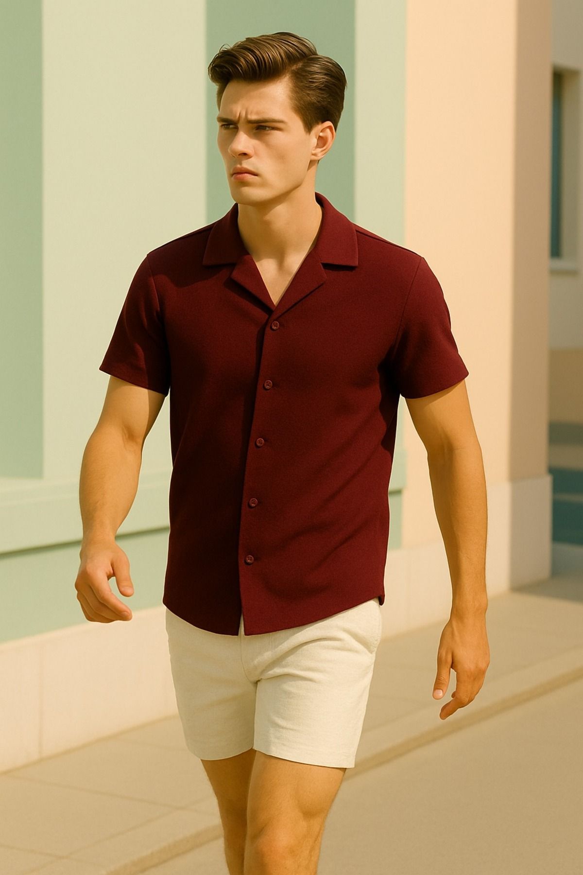 LC Waikiki Slim Fit Waffle Desenli Kısa Kollu Likralı Erkek Gömlek