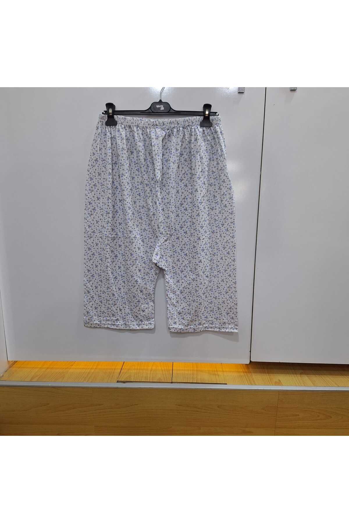 NUR TEKSTİL Kadın anne mavi desenli Pamuklu penye Paçalı Don Ağlı büyük beden Pijama Paçalı boy uzunluk 70 cm