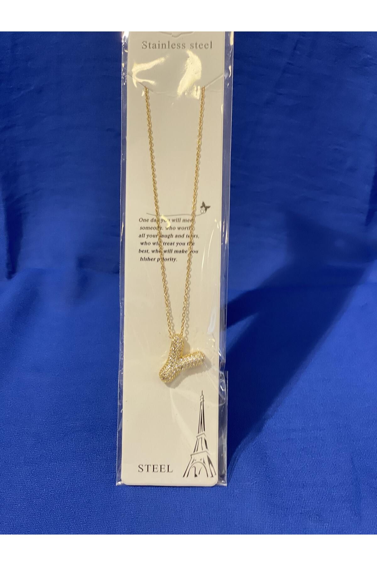 Perla Scarf & More Gold Kararmaz Paslanmaz harf Çelik Kolye