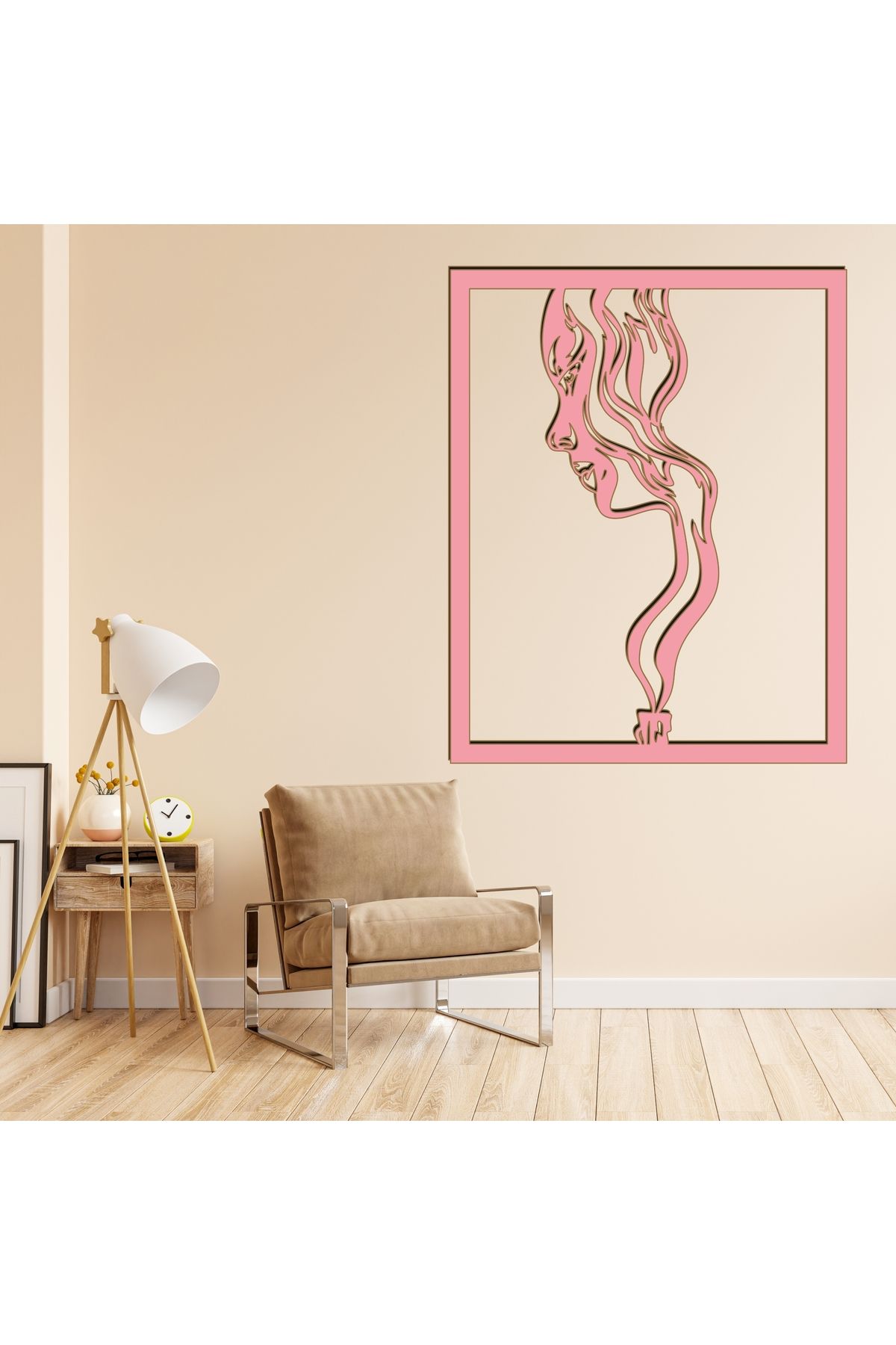 Grand Fine Art Çerçeve Görünümlü Tek Parça Renkli MDF Tablo Kadın