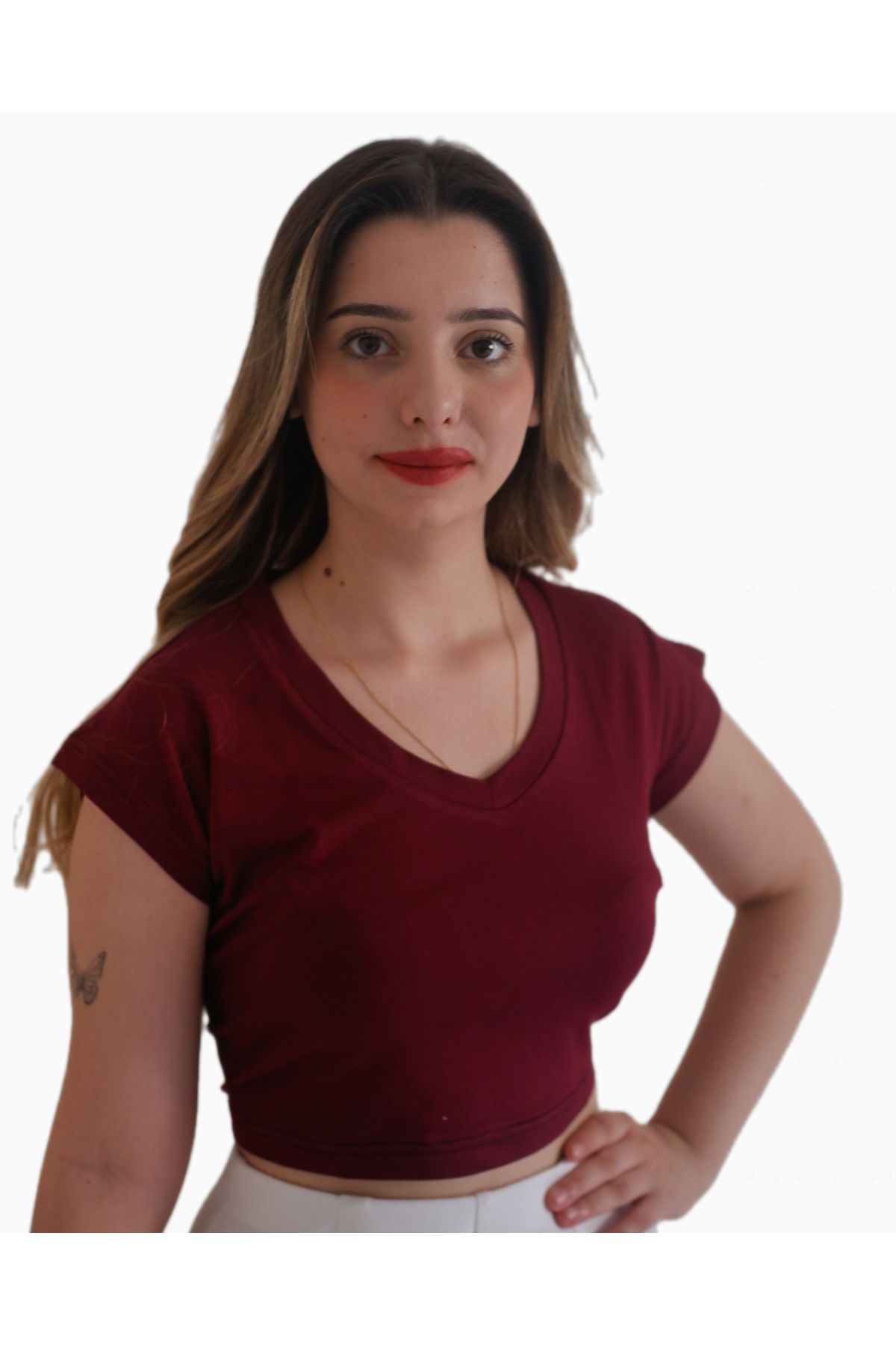 Drappe Kolsuz V Yaka Crop