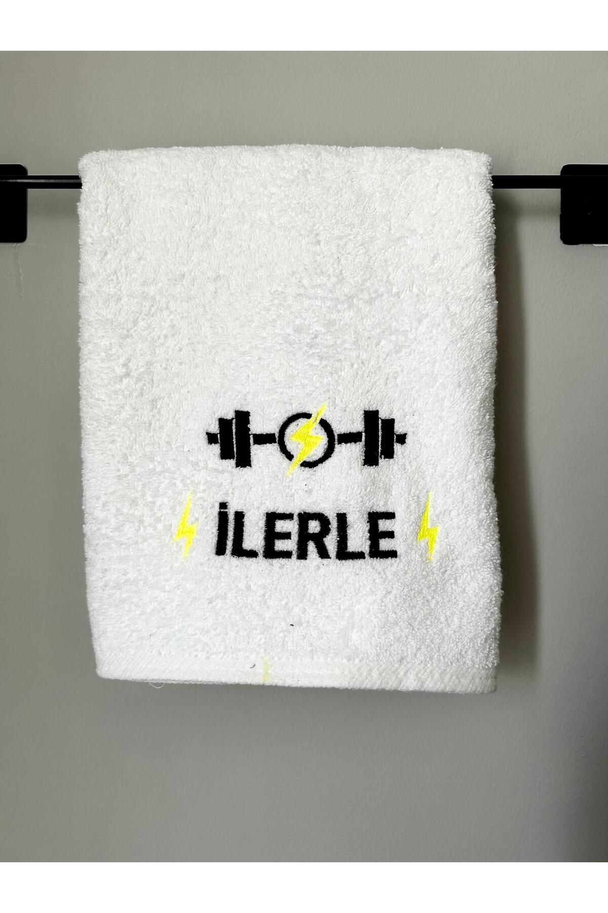 idutextile "İLERLE" Yazılı Spor Havlusu - Nakışlı %100 Pamuk - Kişiye Özel - Spor Salonu Havlusu - 50x90 cm