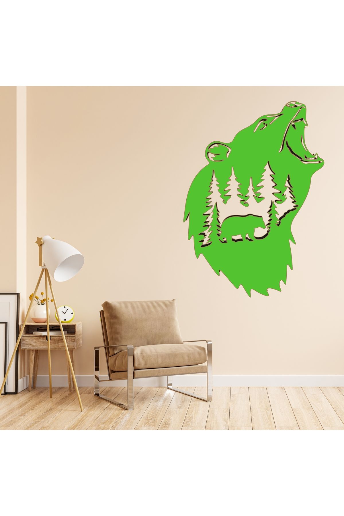 Grand Fine Art Tek Parça Renkli MDF Tablo Kadın Ayı ve Manzara