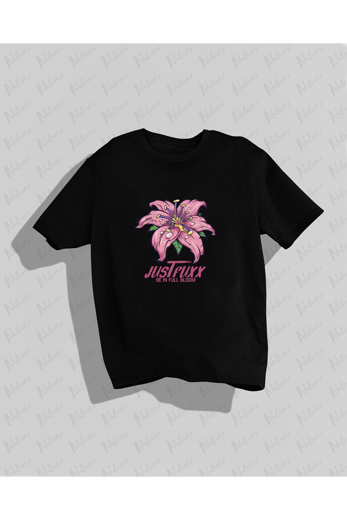 Nulivez Çiçek Baskılı Yüksek Kalite Kompakt Oversize Kadın T-Shirt