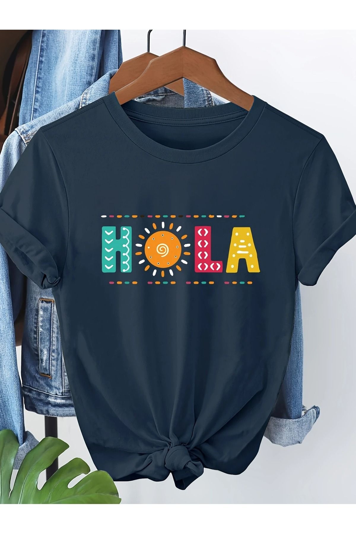 PALPİTO Kadın Lacivert Hola Baskılı Oversize T-Shirt