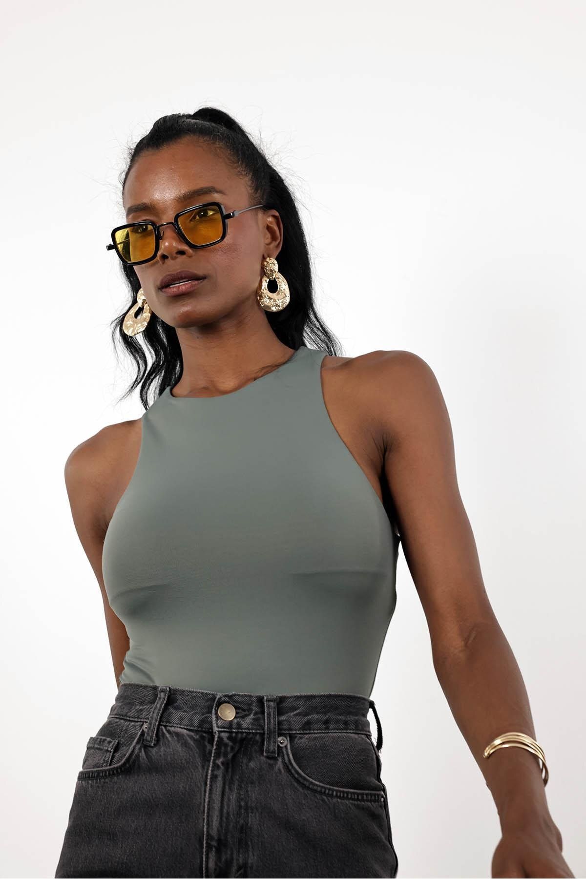 5in1Canpolat Haki Önü Çift Katlı Bodysuit