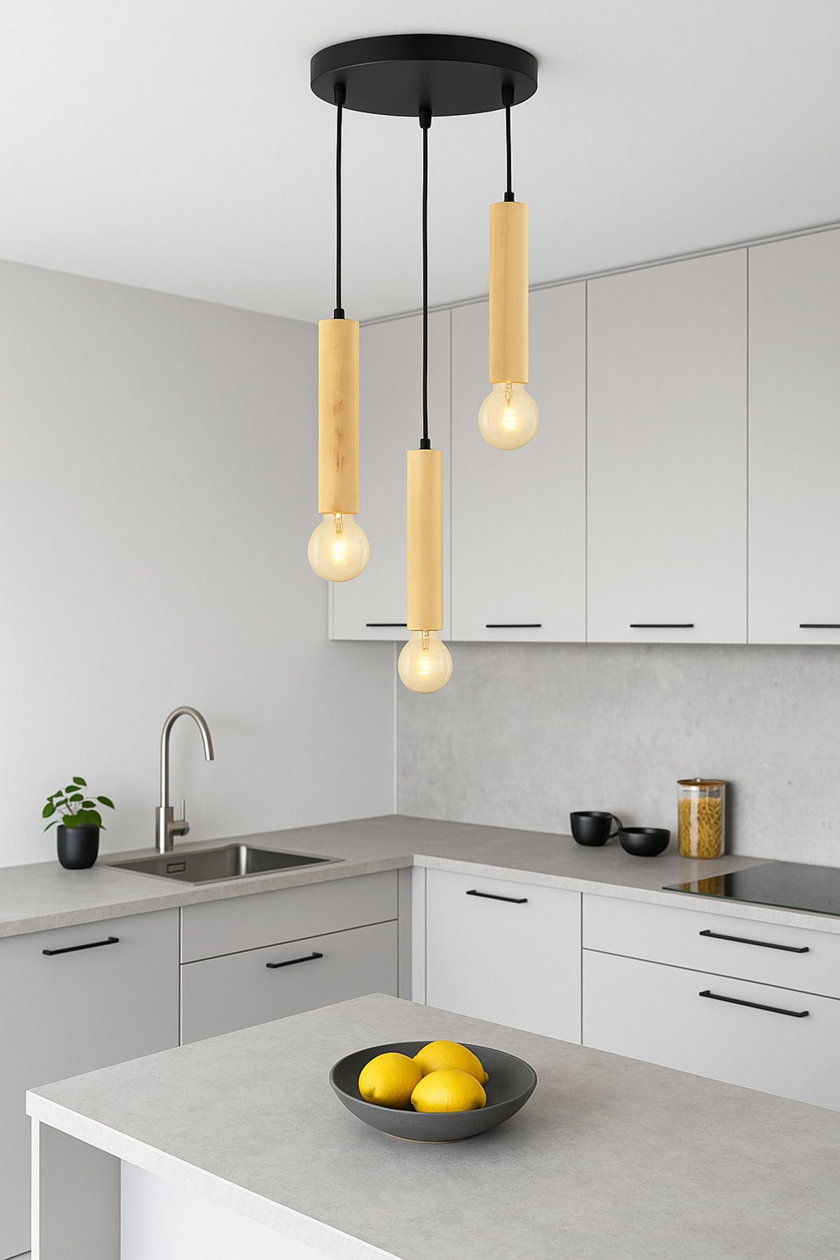 Onouqo Brera Modern 3'lü Rustik Retro Klasik Vintage Naturel Dekoratif Ahşap Sarkıt Avize
