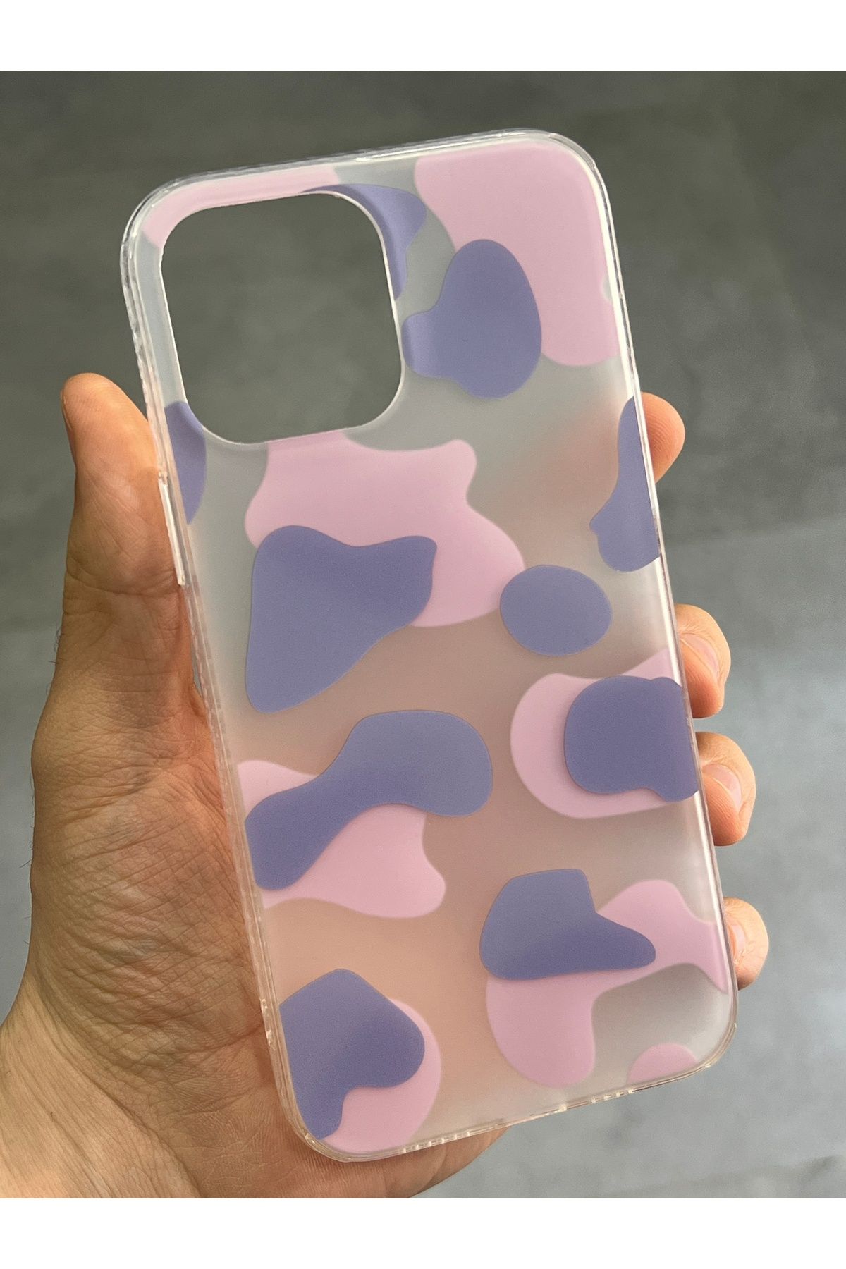 EDELFU iPhone 13 Pro Max Pastel İnek Desenli Mat Kapak Yanları Şeffaf Yumuşak Darbeye Dayanıklı Kılıf