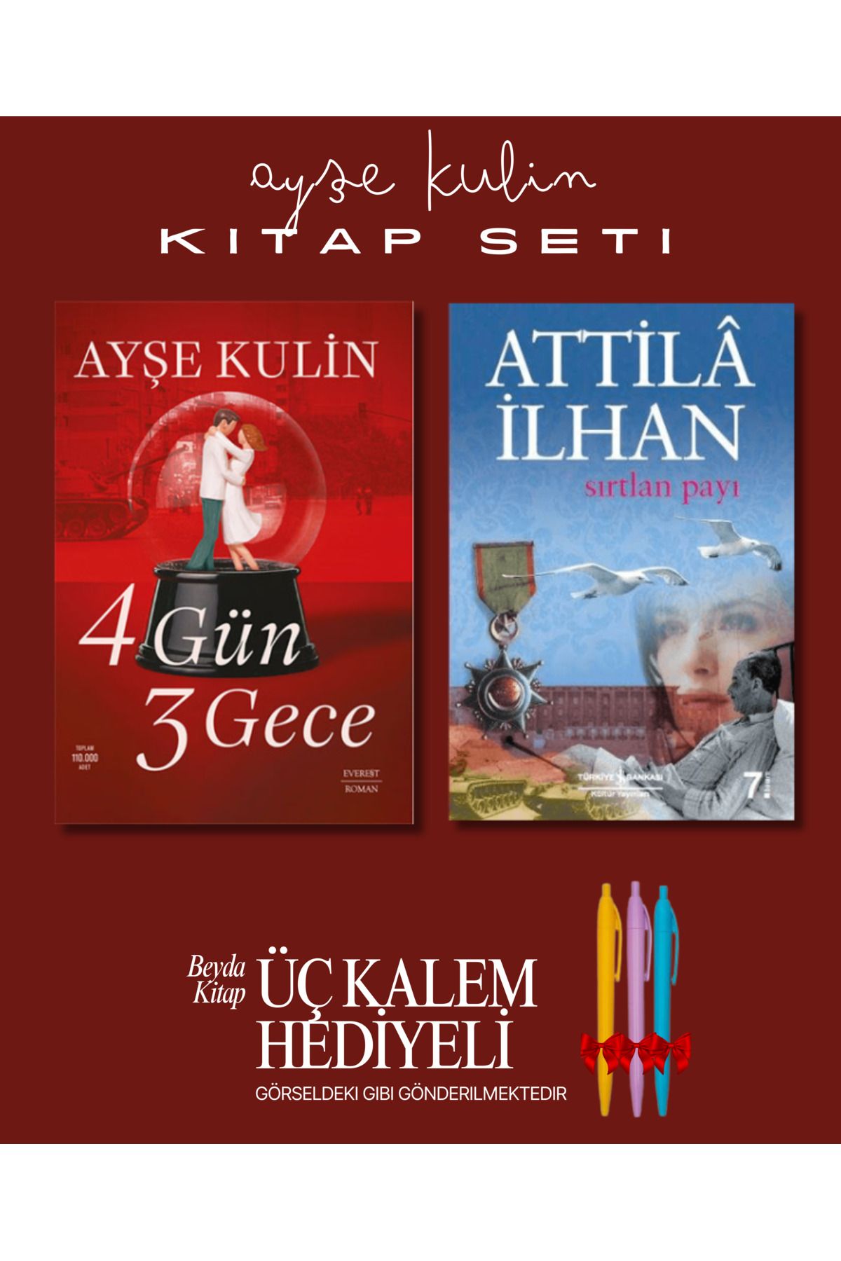 Everest Yayınları 4 Gün 3 Gece - Sırtlan Payı - Ayşe Kulin - Kitap Seti - Üç Kalem Hediyeli