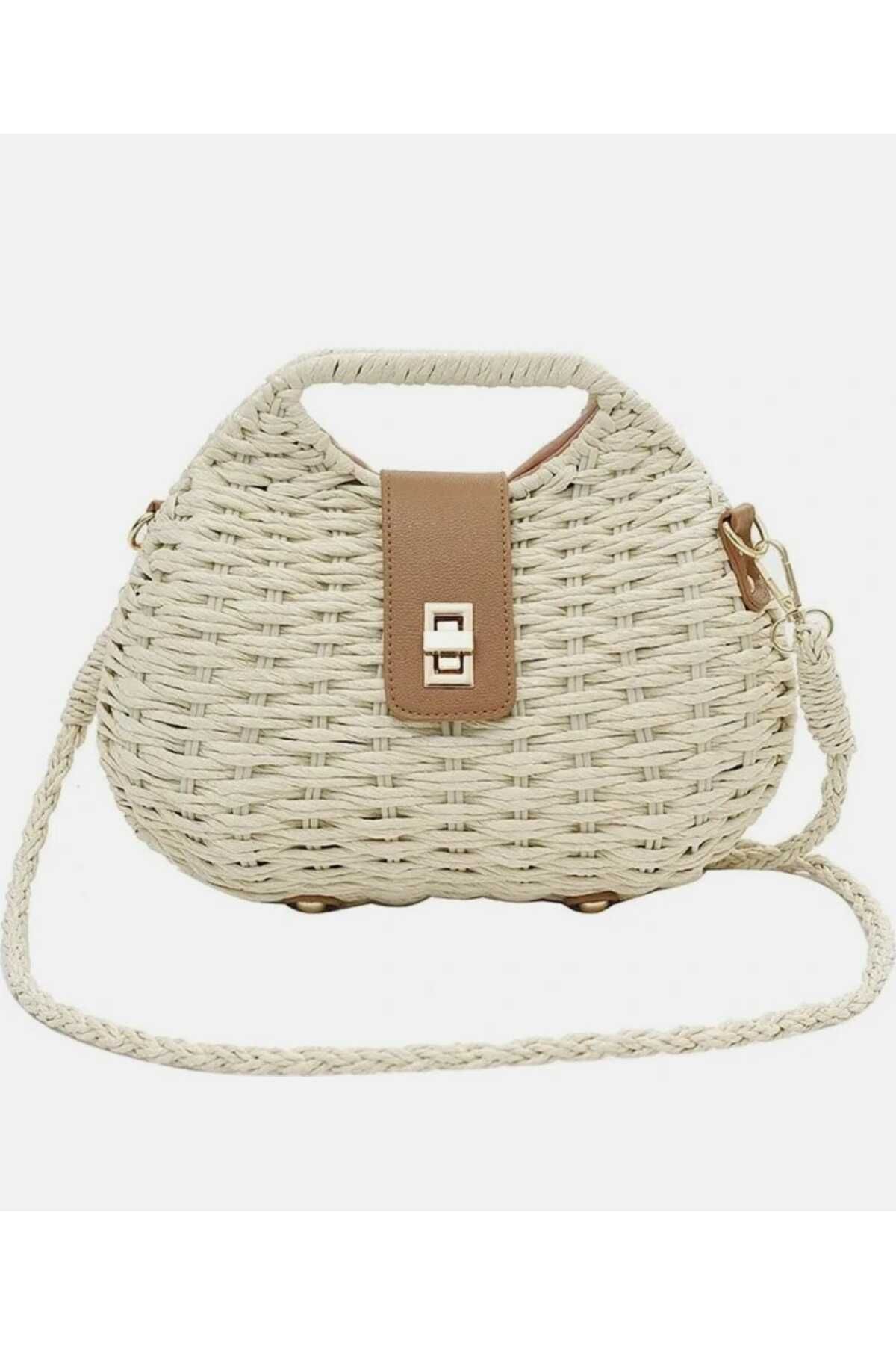 ZeynepKeskinDesign Kadın Hasır Çanta, Kadın Rattan omuz Çantası, Hazeranlı El ve Omuz Çantası, Plaj çantası