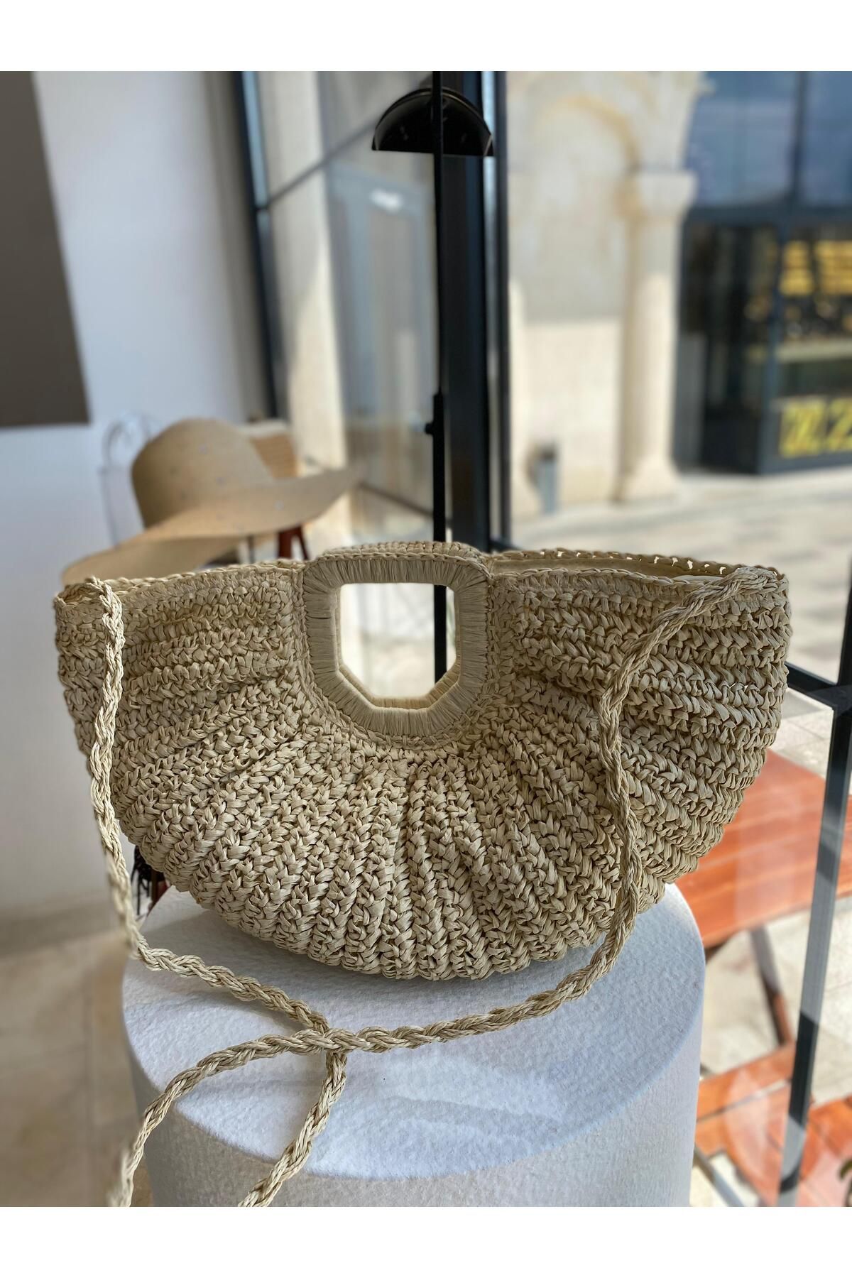 ZeynepKeskinDesign Kadın Hasır Çanta, Örgü Çanta, Plaj Çantası, Kadın Omuz Çantası