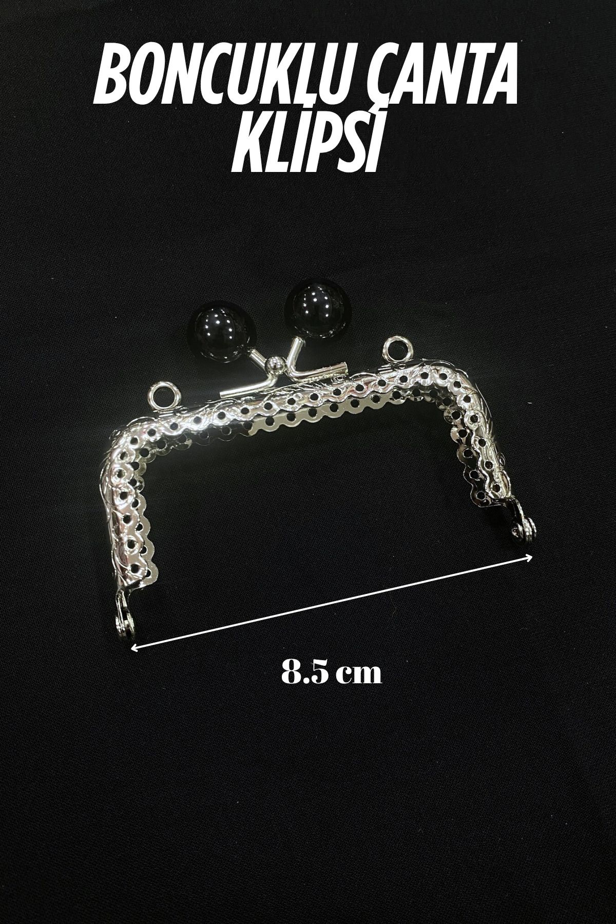 Kardelux Boncuklu Metal Dikdörtgen Çanta Klipsi-Bursu- Sapı 8.5 cm