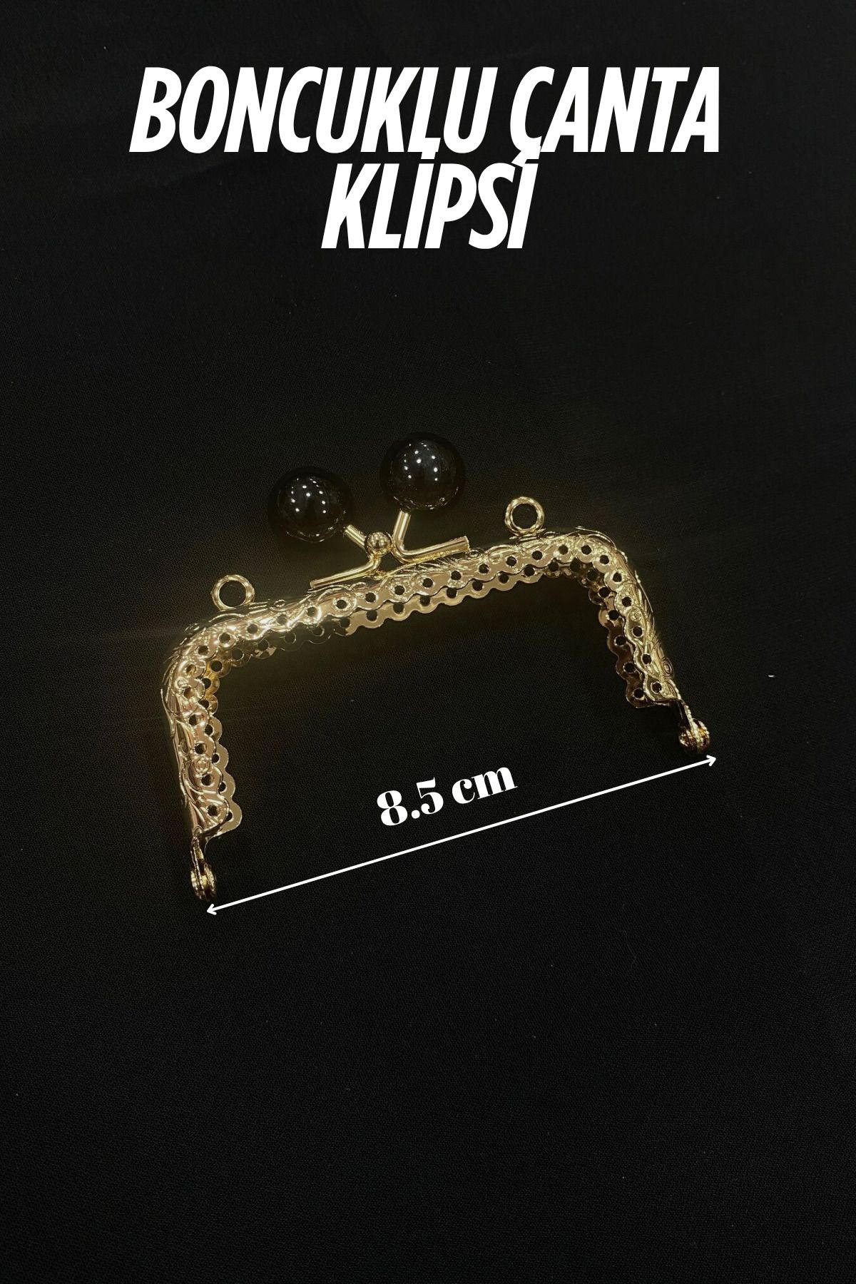 Kardelux Boncuklu Metal Dikdörtgen Çanta Klipsi-Bursu- Sapı 8.5 cm